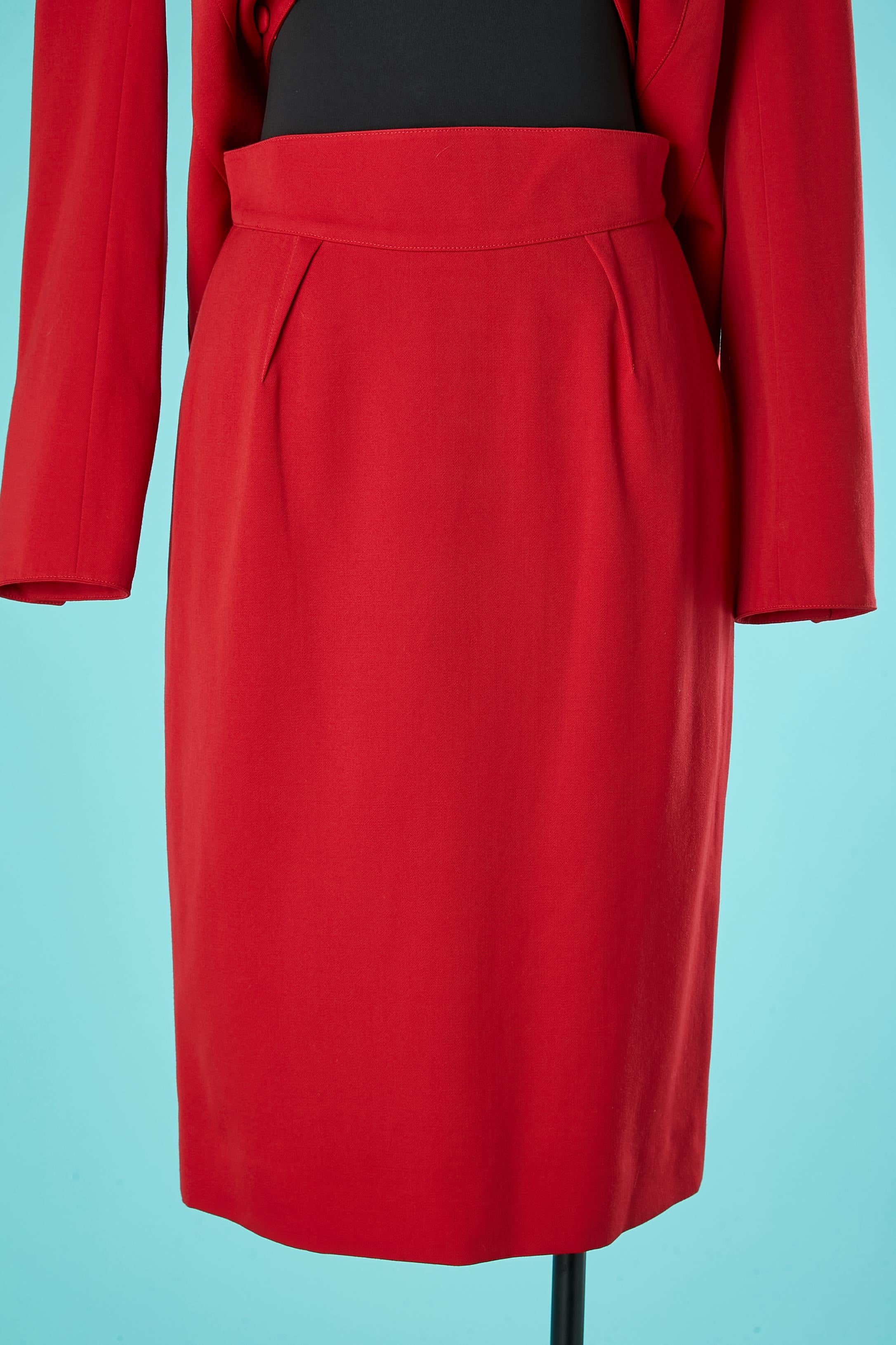 Thierry Mugler Couture Rockanzug aus roter Wolle mit Leopardenmuster und Seidenfutter im Angebot 1