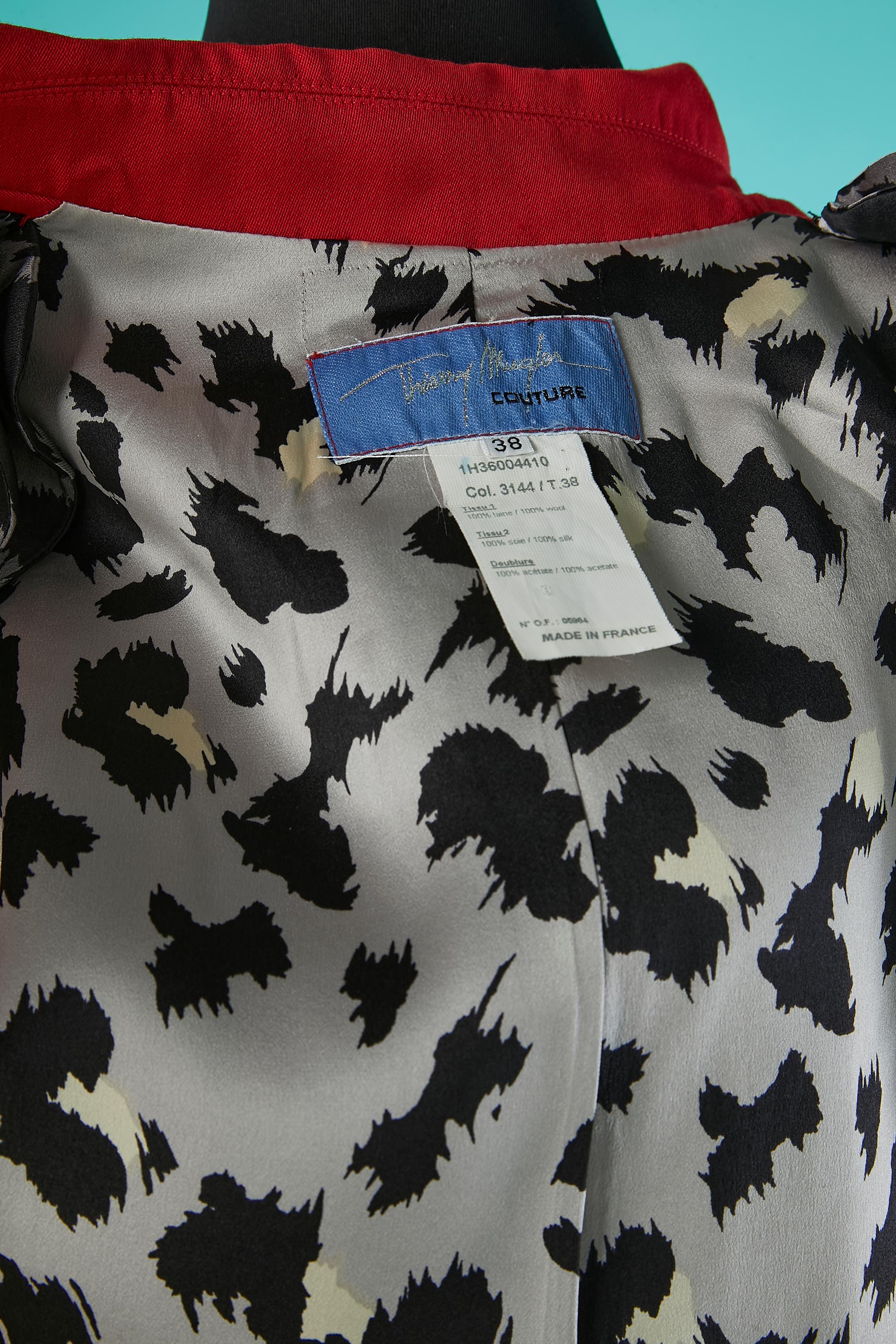 Thierry Mugler Couture Rockanzug aus roter Wolle mit Leopardenmuster und Seidenfutter im Angebot 2
