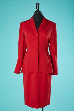 Red wool skirt-suit with leopard printed silk lining Thierry Mugler Couture 