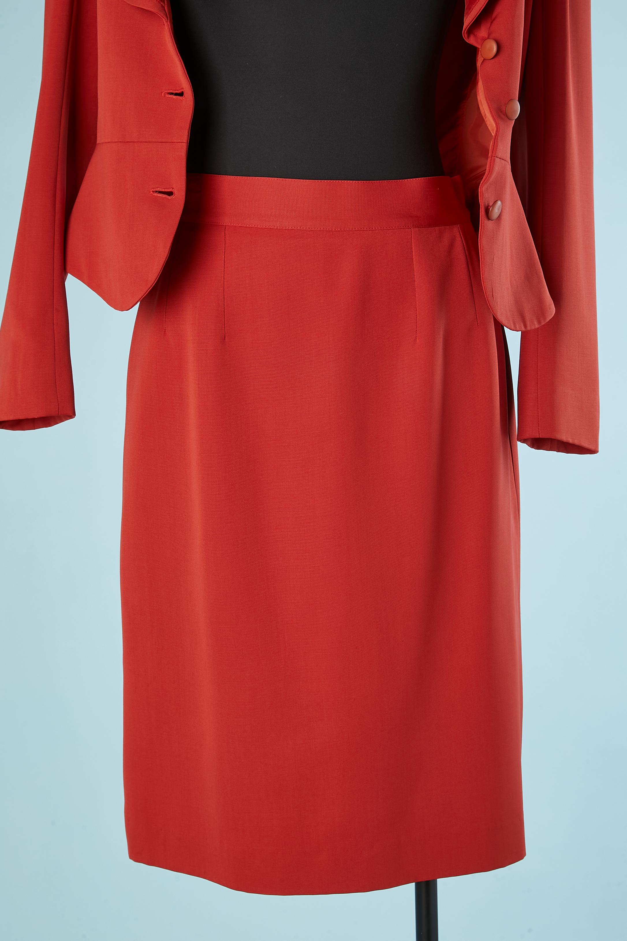 Red wool skirt-suit with velvet collar Lanvin Circa 1960's  For Sale 2