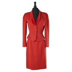 Retro Red wool skirt-suit with velvet collar Lanvin Circa 1960's 