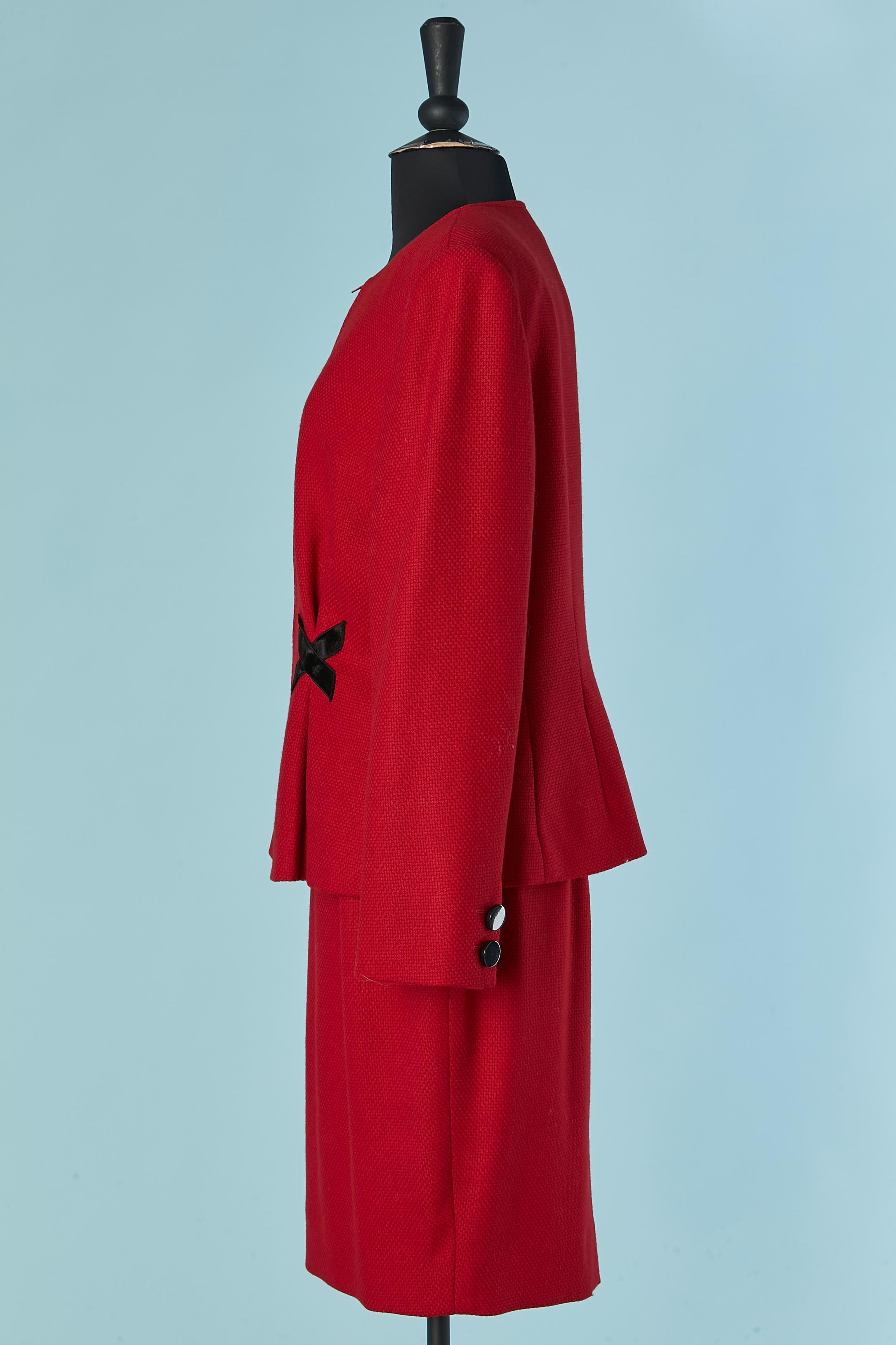 Red wool skirt suit with velvet details VALENTINO MISS V For Sale 1