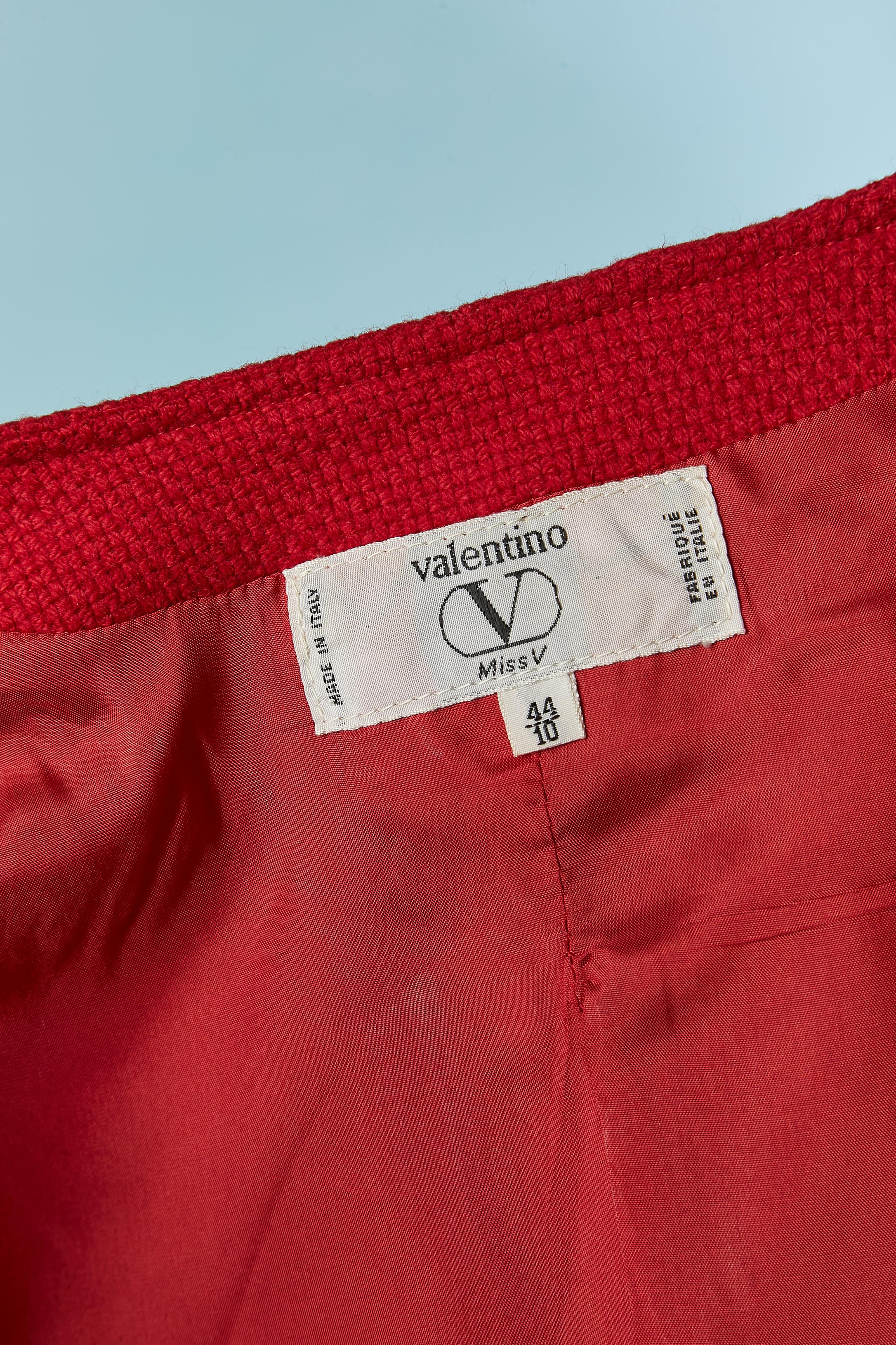 Red wool skirt suit with velvet details VALENTINO MISS V For Sale 4