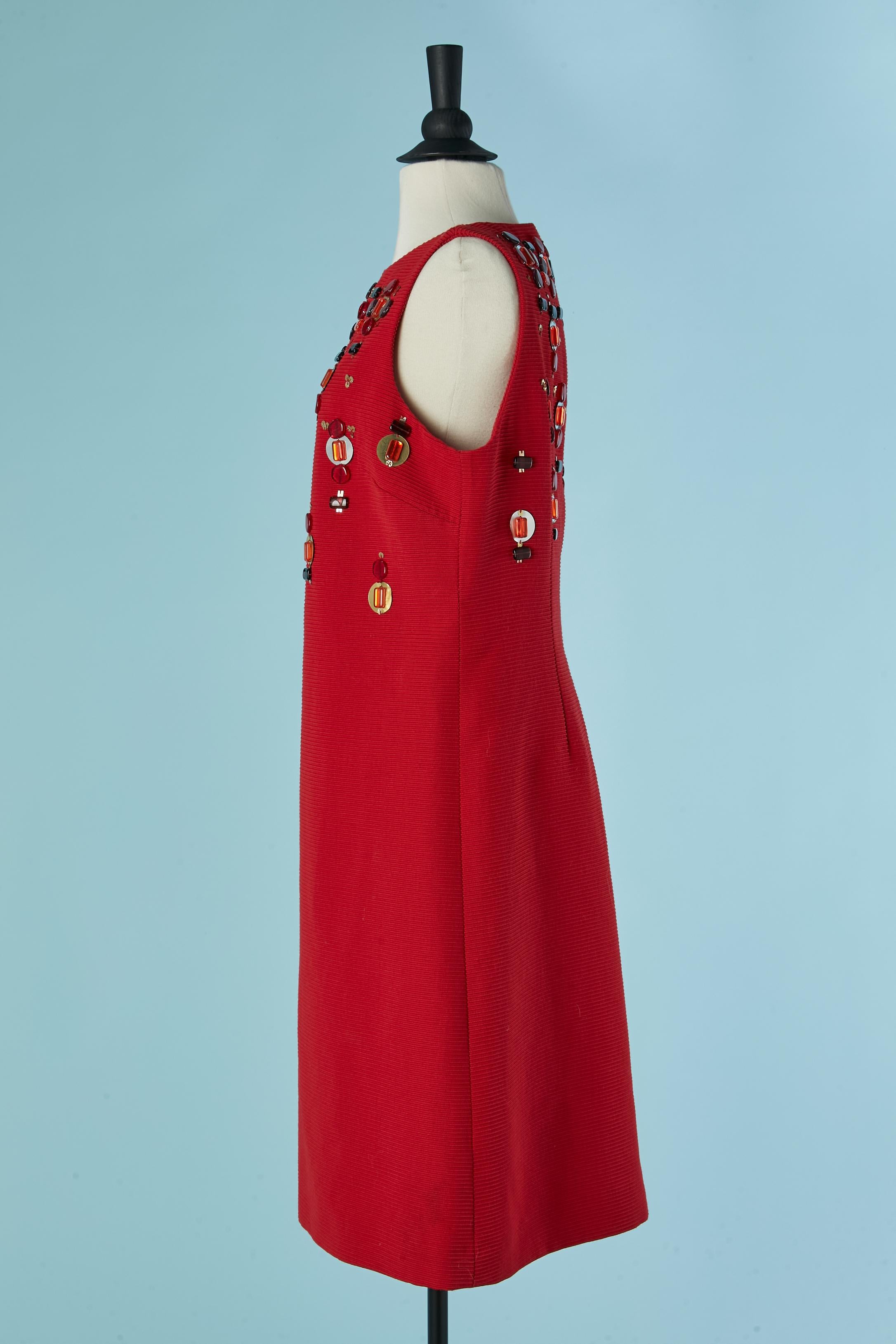 Rotes ärmelloses Cocktailkleid aus Wolle mit Verzierungen CHRISTIAN DIOR Damen im Angebot