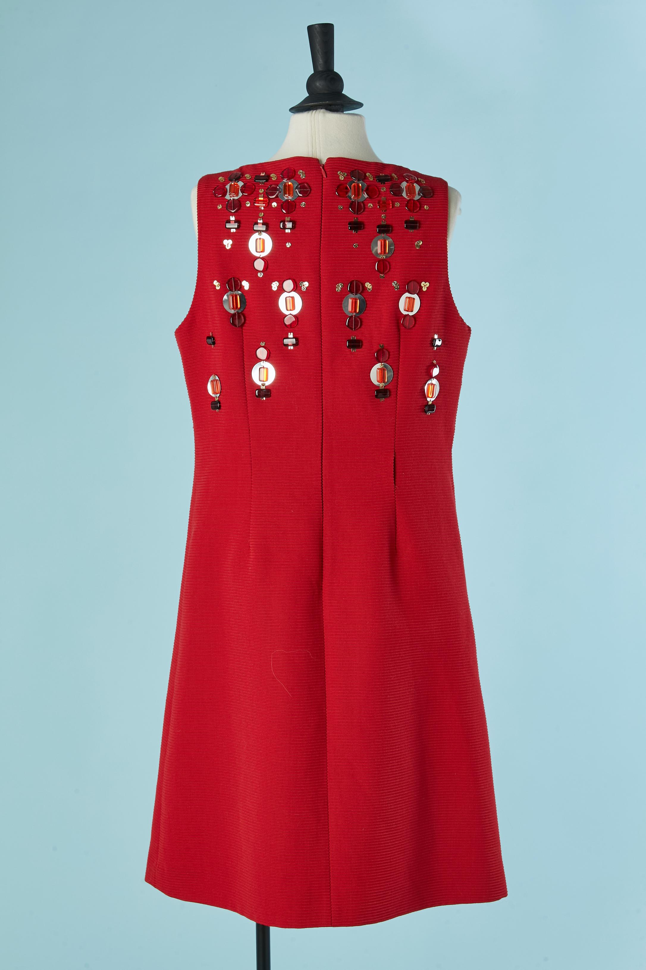 Rotes ärmelloses Cocktailkleid aus Wolle mit Verzierungen CHRISTIAN DIOR im Angebot 1