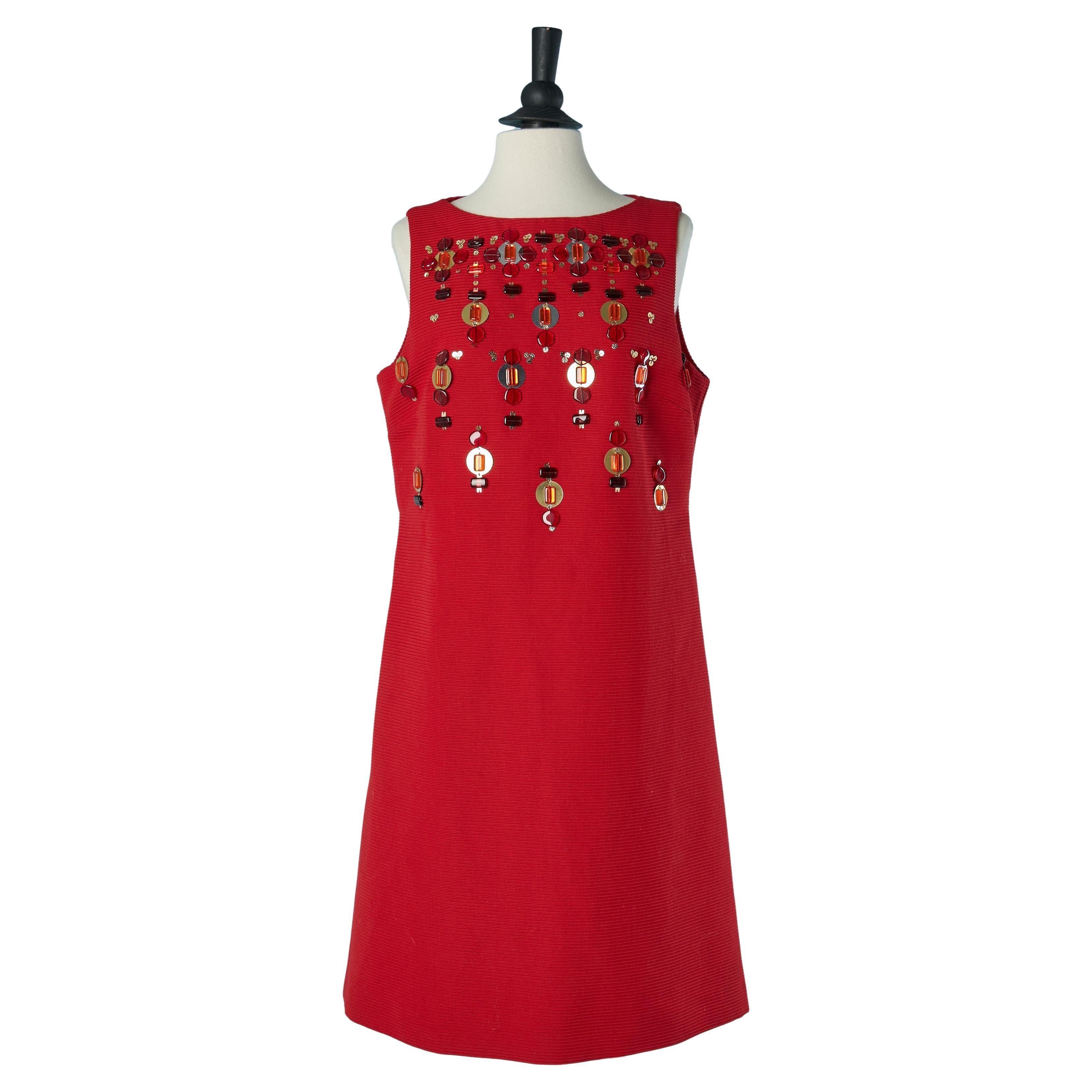 Rotes ärmelloses Cocktailkleid aus Wolle mit Verzierungen CHRISTIAN DIOR im Angebot
