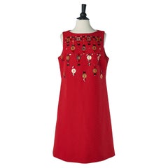 Red wool sleeveless cocktail dress with embellishment CHRISTIAN DIOR Red wool sleeveless cocktail dress with embellishment CHRISTIAN DIOR