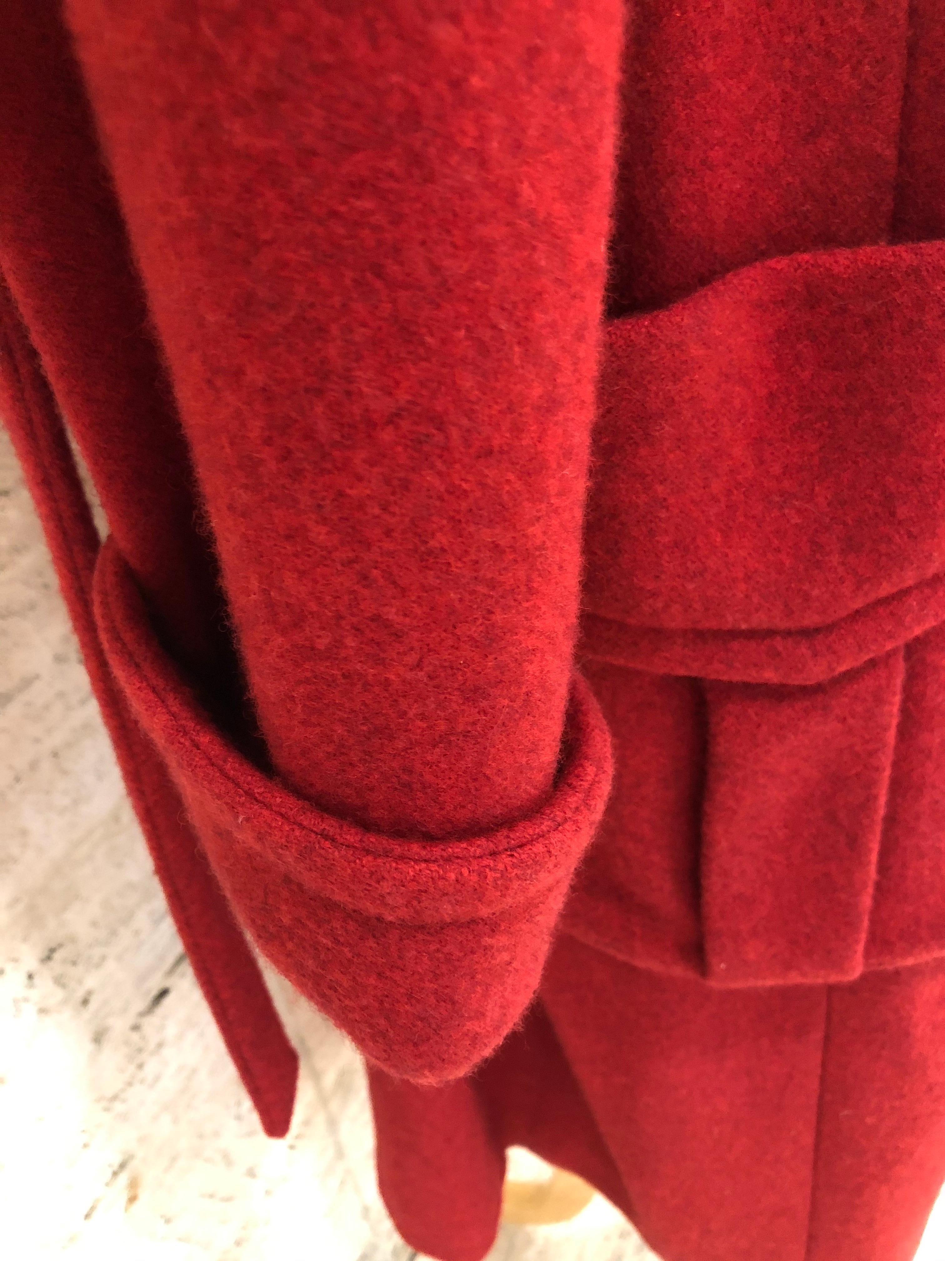 Red Wool Sonia Rykiel Trench Style Coat Size 44 In Good Condition In Port Hope, ON