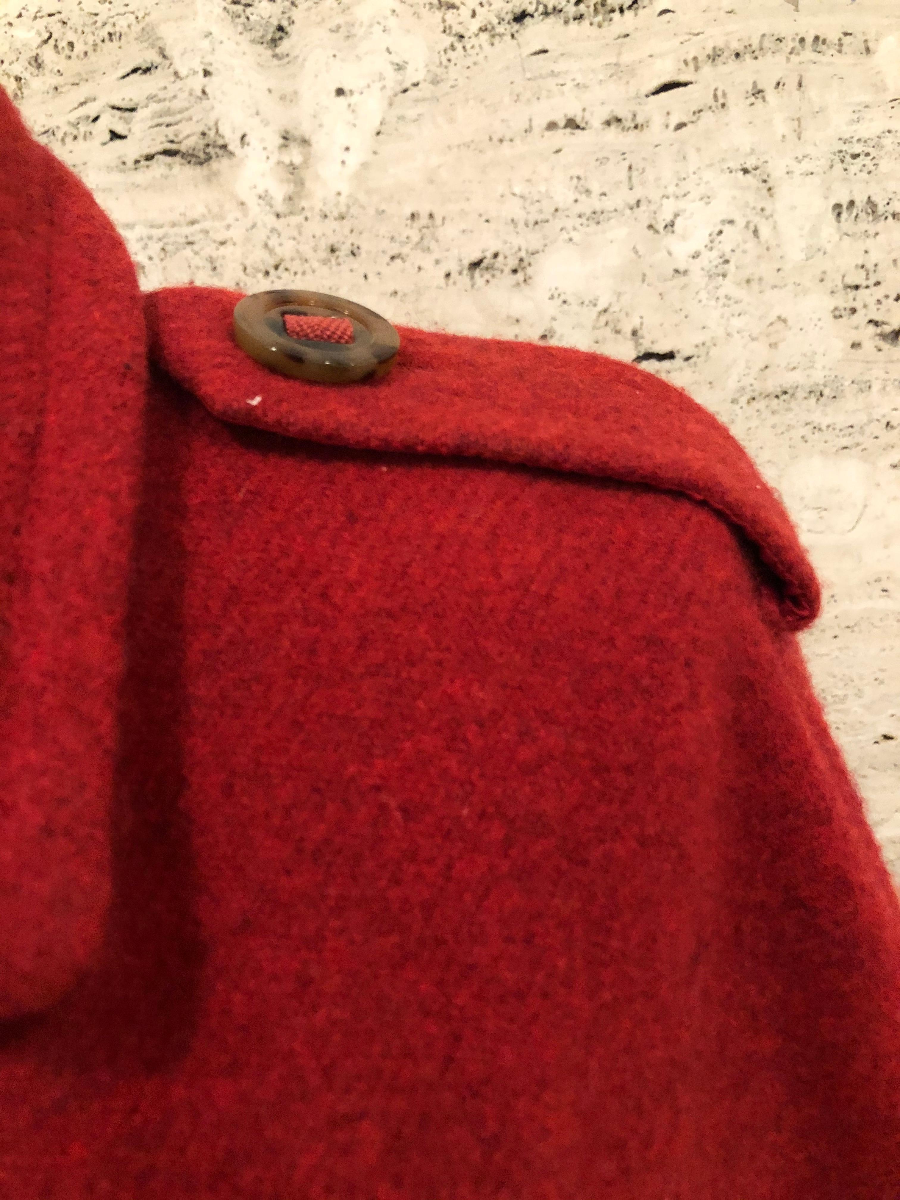 Women's Red Wool Sonia Rykiel Trench Style Coat Size 44