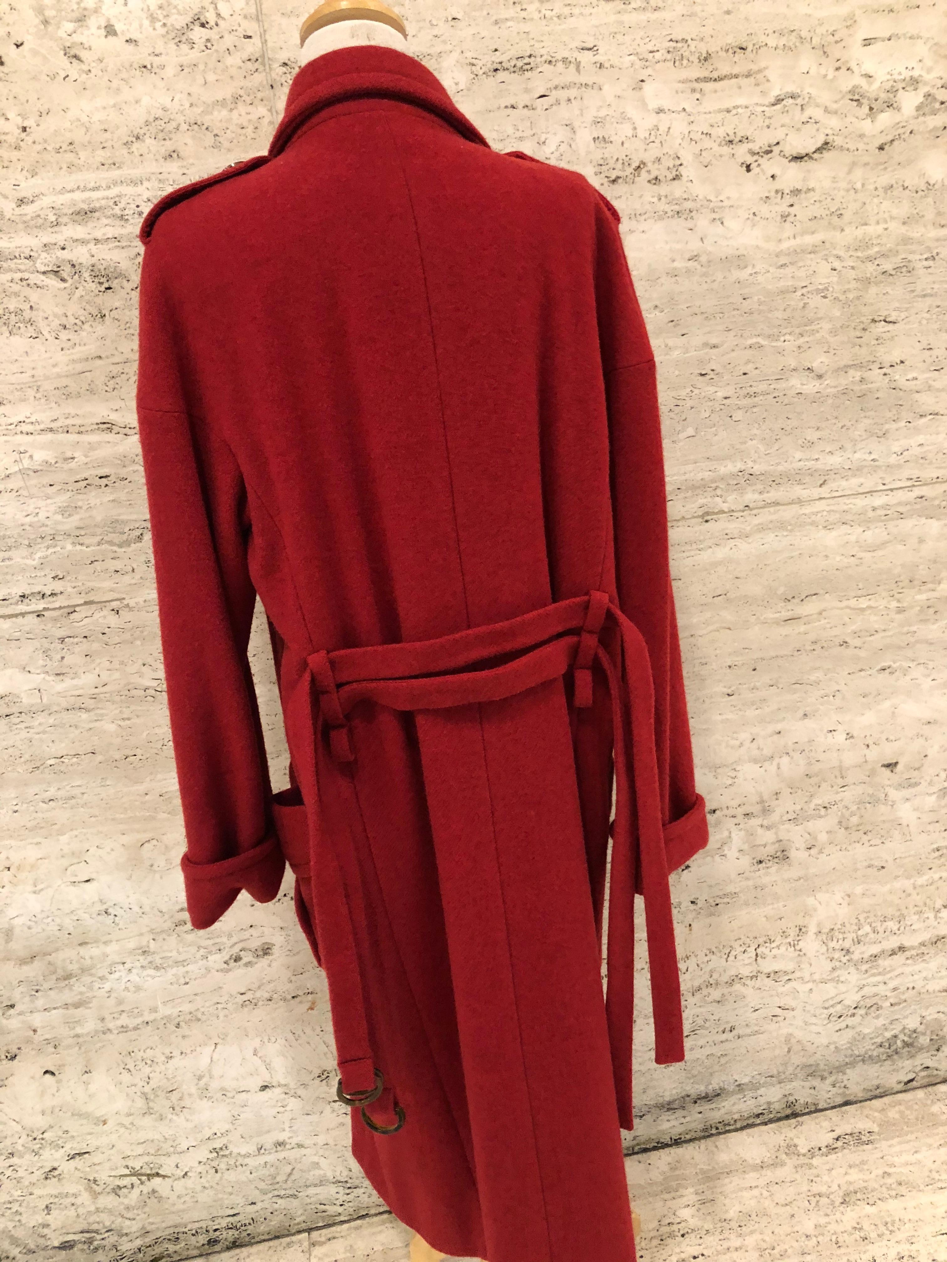 Red Wool Sonia Rykiel Trench Style Coat Size 44 1