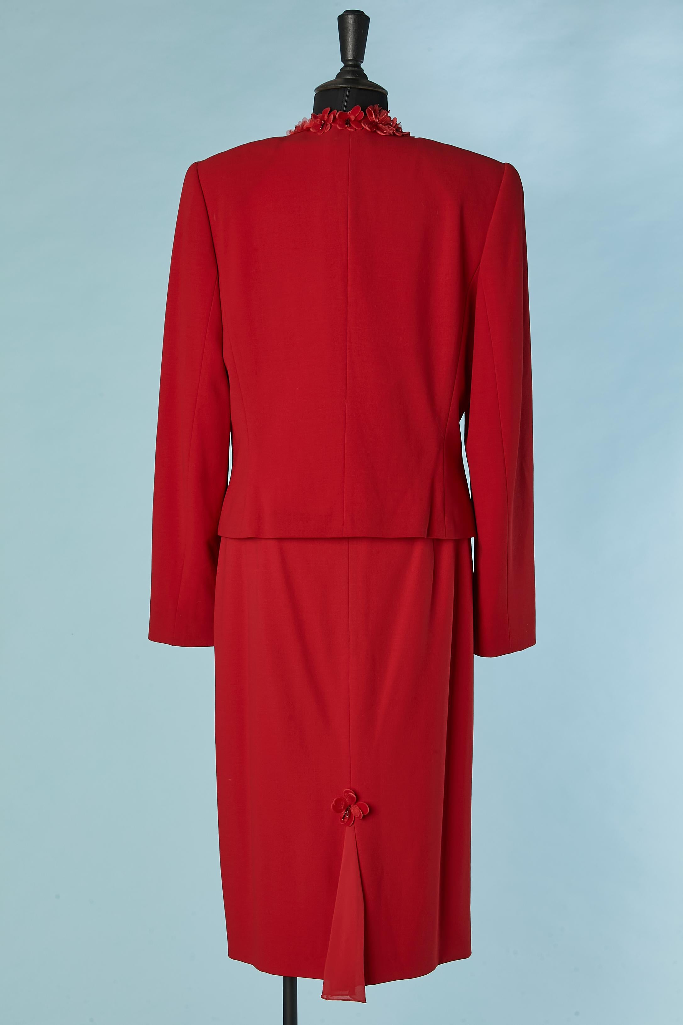 Donna Top, gonna e giacca in lana rossa con fiori Escada per Neiman Marcus in vendita