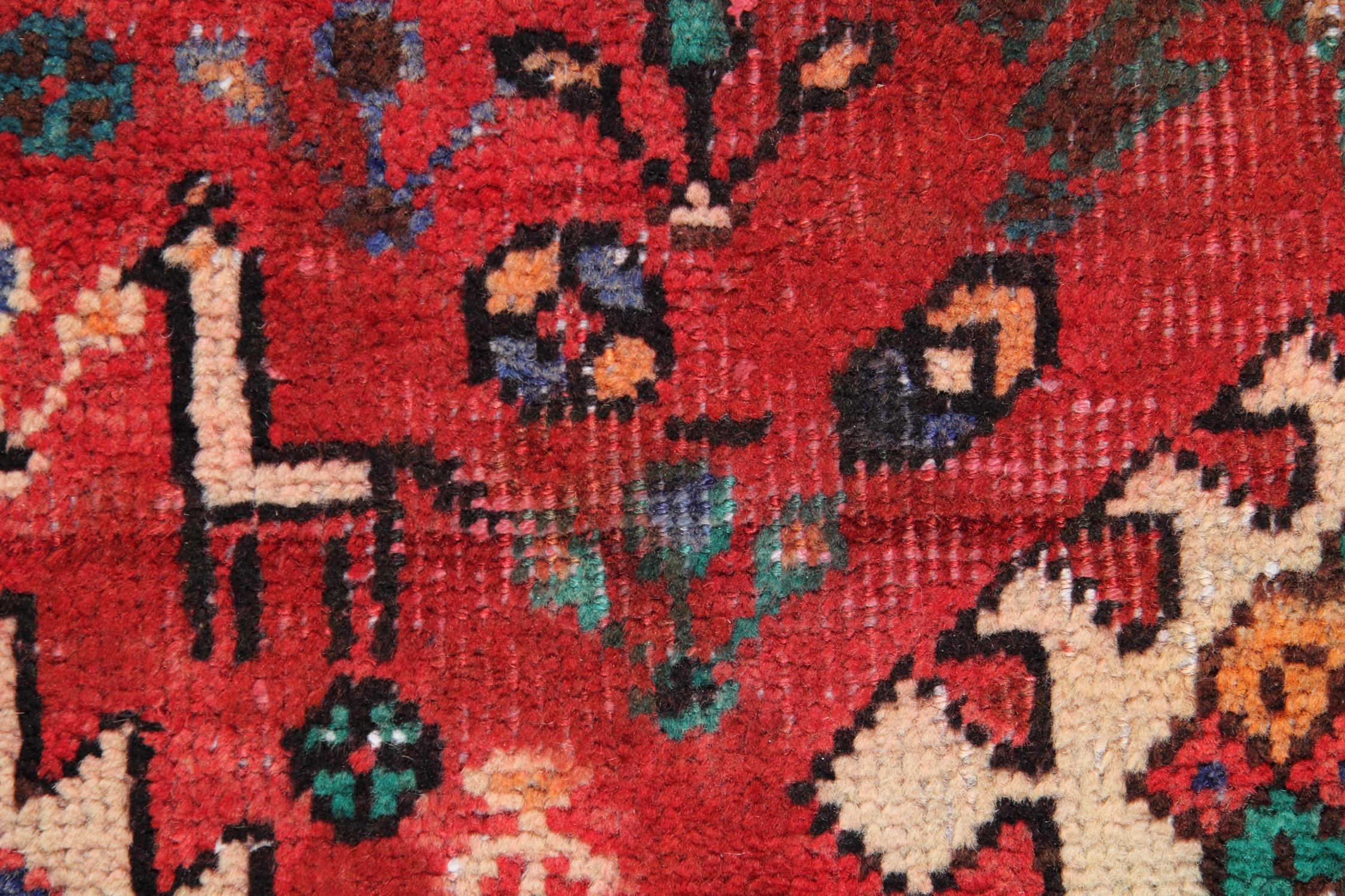 Organic Material Tribal Runner Rug Vintage Red Wool Handwoven Runner Rustic Carpet Runner For Sale