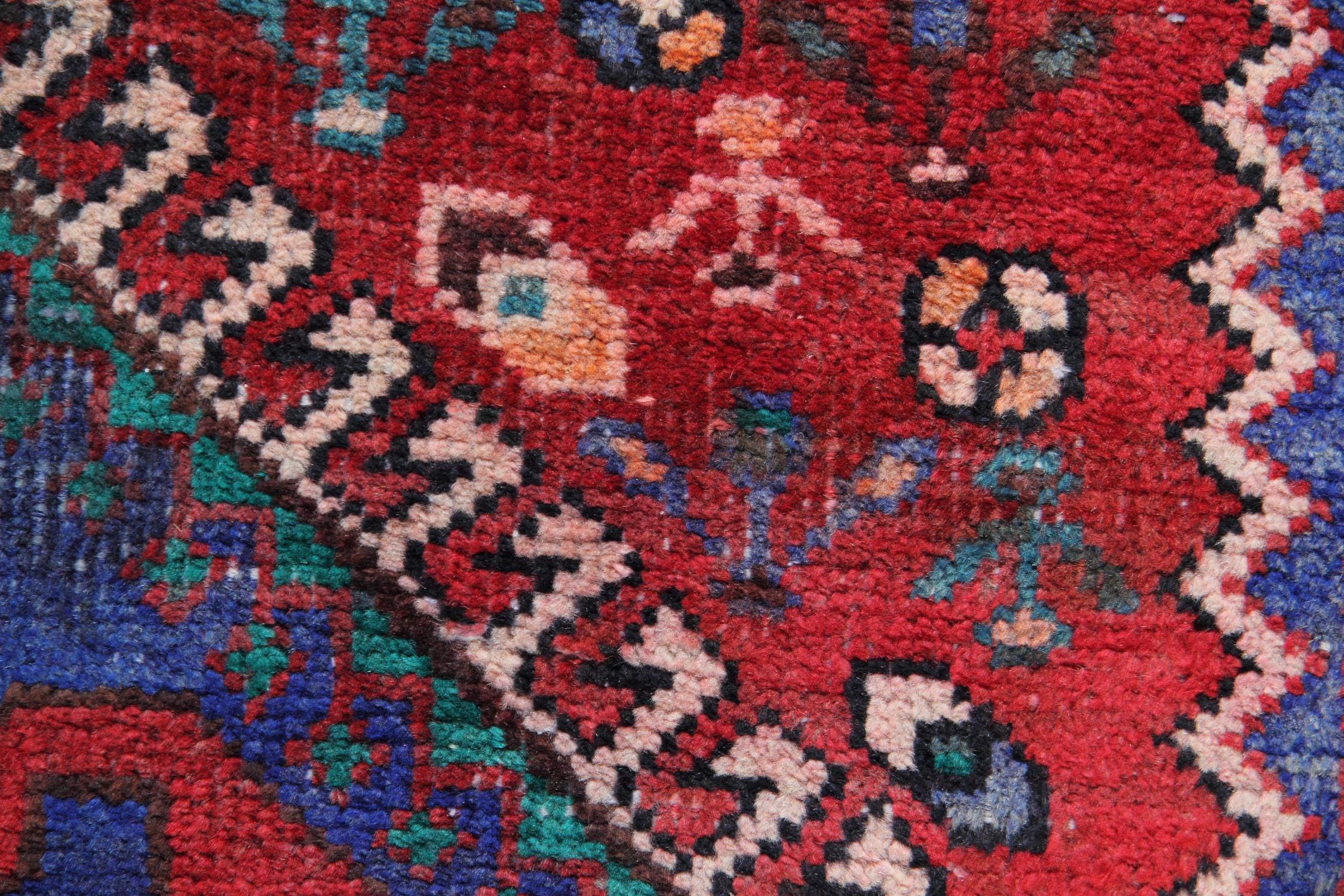 Afghan Tribal Runner Rug Vintage Red Wool Handwoven Runner Rustic Carpet Runner For Sale