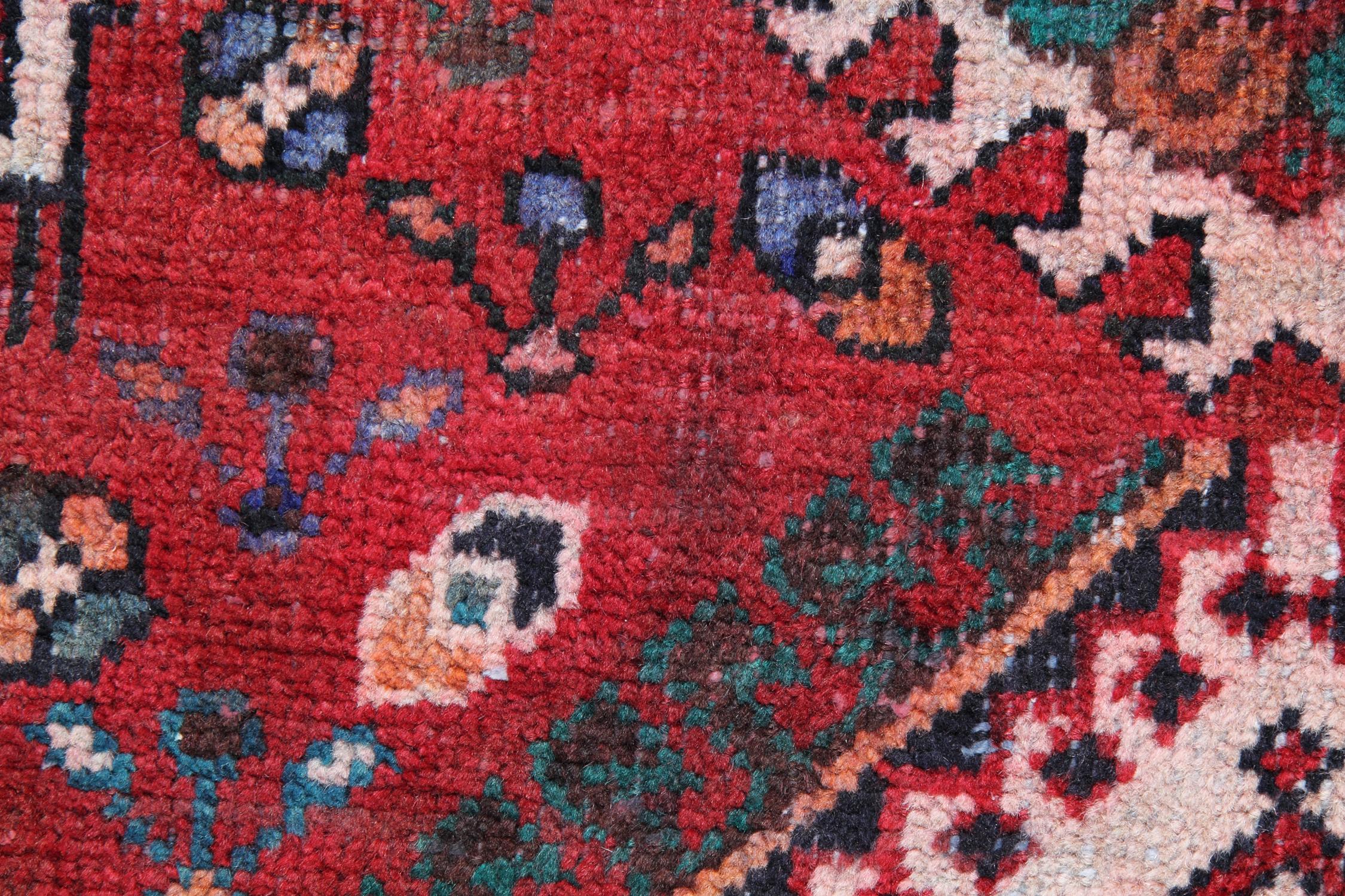 Hand-Woven Tribal Runner Rug Vintage Red Wool Handwoven Runner Rustic Carpet Runner For Sale
