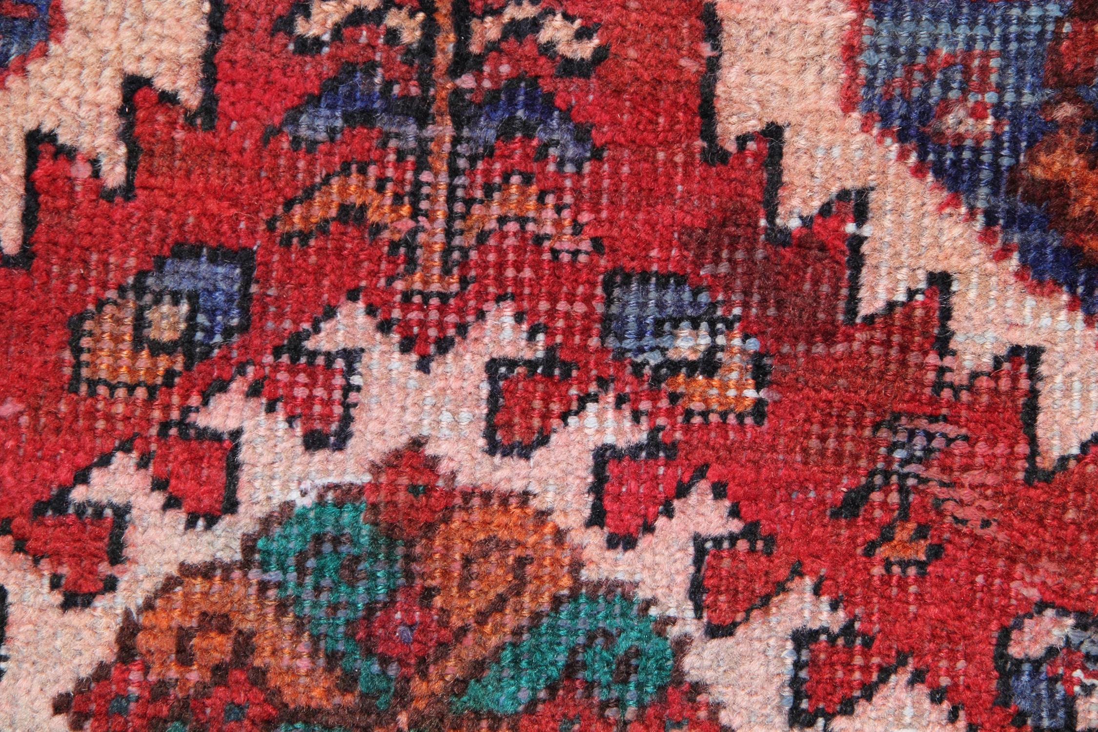 Tribal Runner Rug Vintage Red Wool Handwoven Runner Rustic Carpet Runner In Excellent Condition For Sale In Hampshire, GB