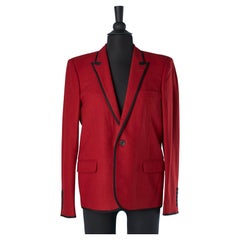 Red wool tuxedo jacket with black gros-grain piping  Saint Laurent Paris 