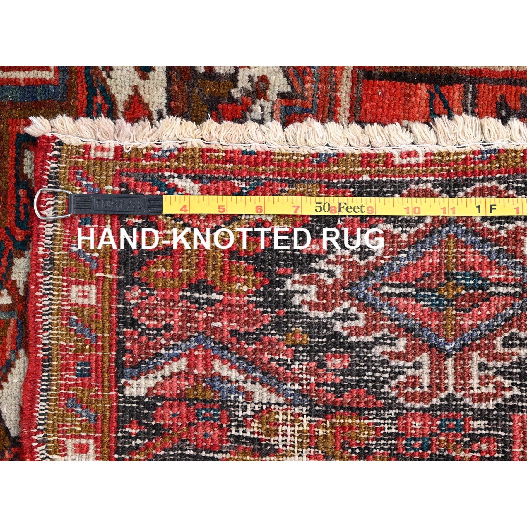 Red Worn Wool Hand Knotted Vintage Bohemian Persian Heriz Rustic Feel Clean Rug For Sale 7
