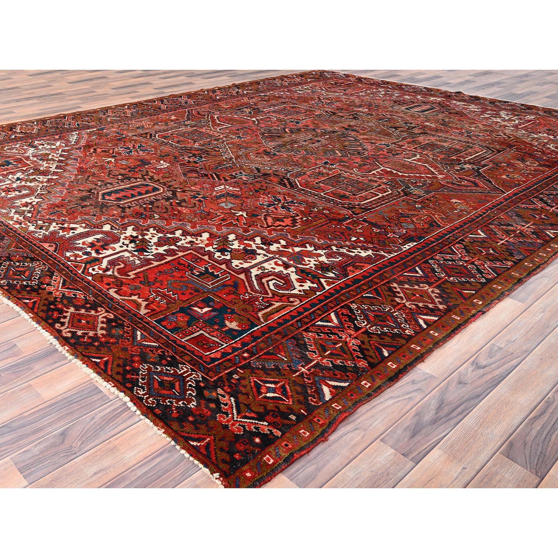 Red Worn Wool Hand Knotted Vintage Bohemian Persian Heriz Rustic Feel Clean Rug In Good Condition For Sale In Carlstadt, NJ