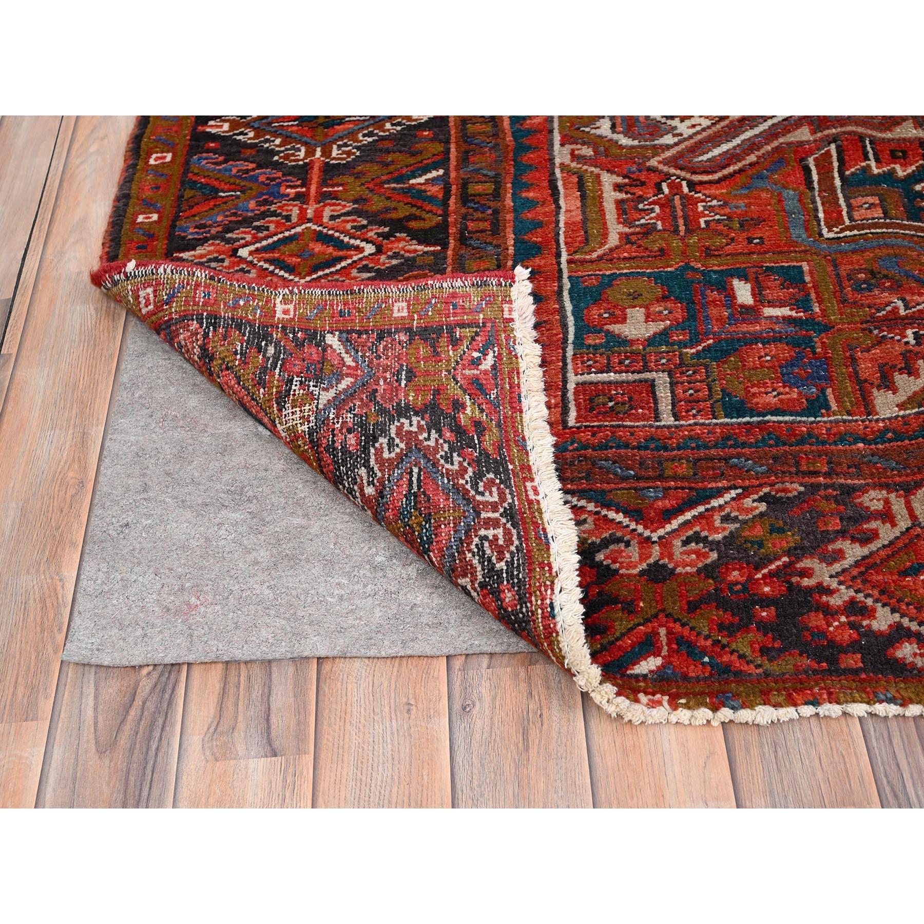 Mid-20th Century Red Worn Wool Hand Knotted Vintage Bohemian Persian Heriz Rustic Feel Clean Rug For Sale