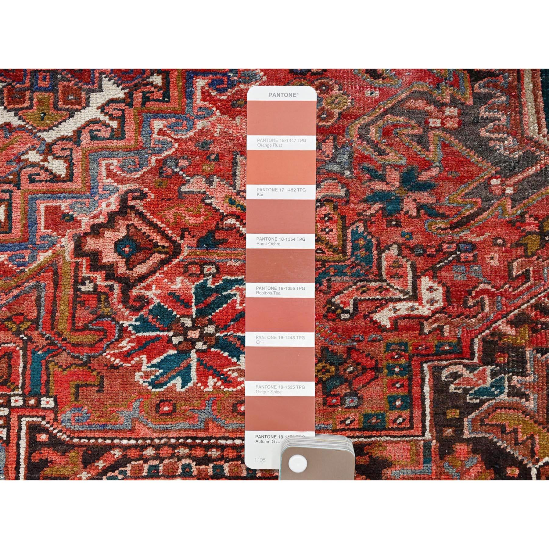 Red Worn Wool Hand Knotted Vintage Bohemian Persian Heriz Rustic Feel Clean Rug For Sale 3