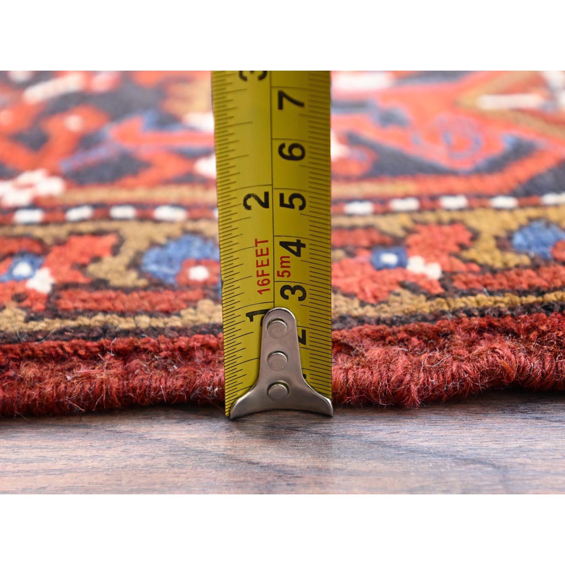 Red Worn Wool Hand Knotted Vintage Persian Heriz Tribal Ambience Rug 9'10