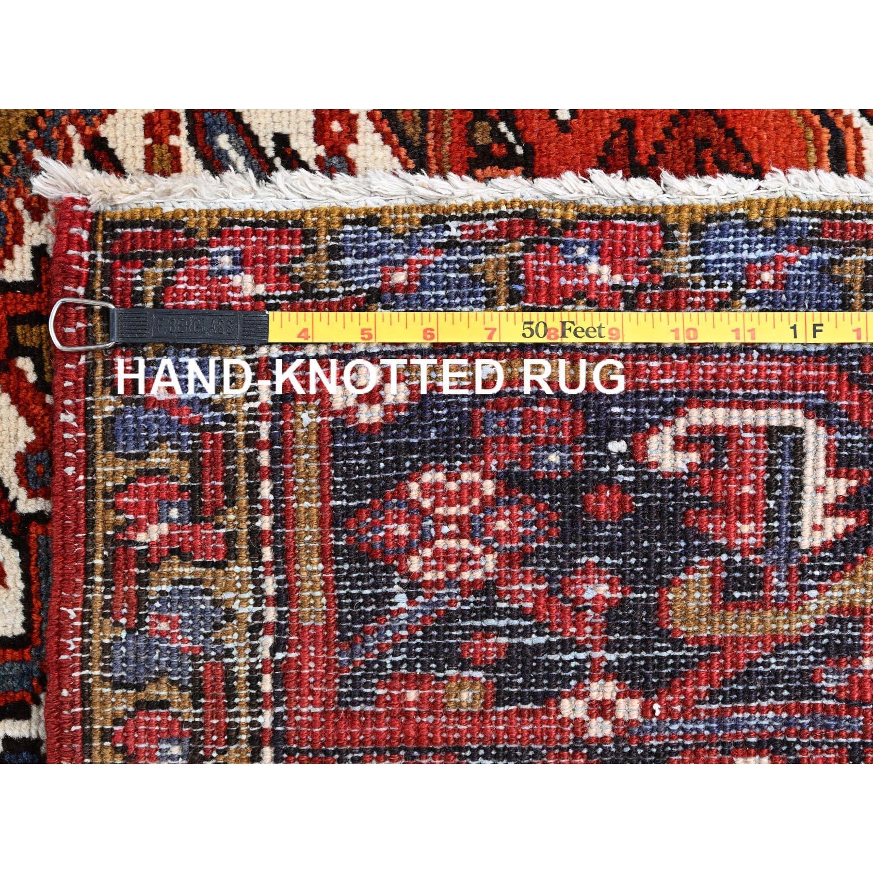 Red Worn Wool Hand Knotted Vintage Persian Heriz Tribal Ambience Rug 9'10
