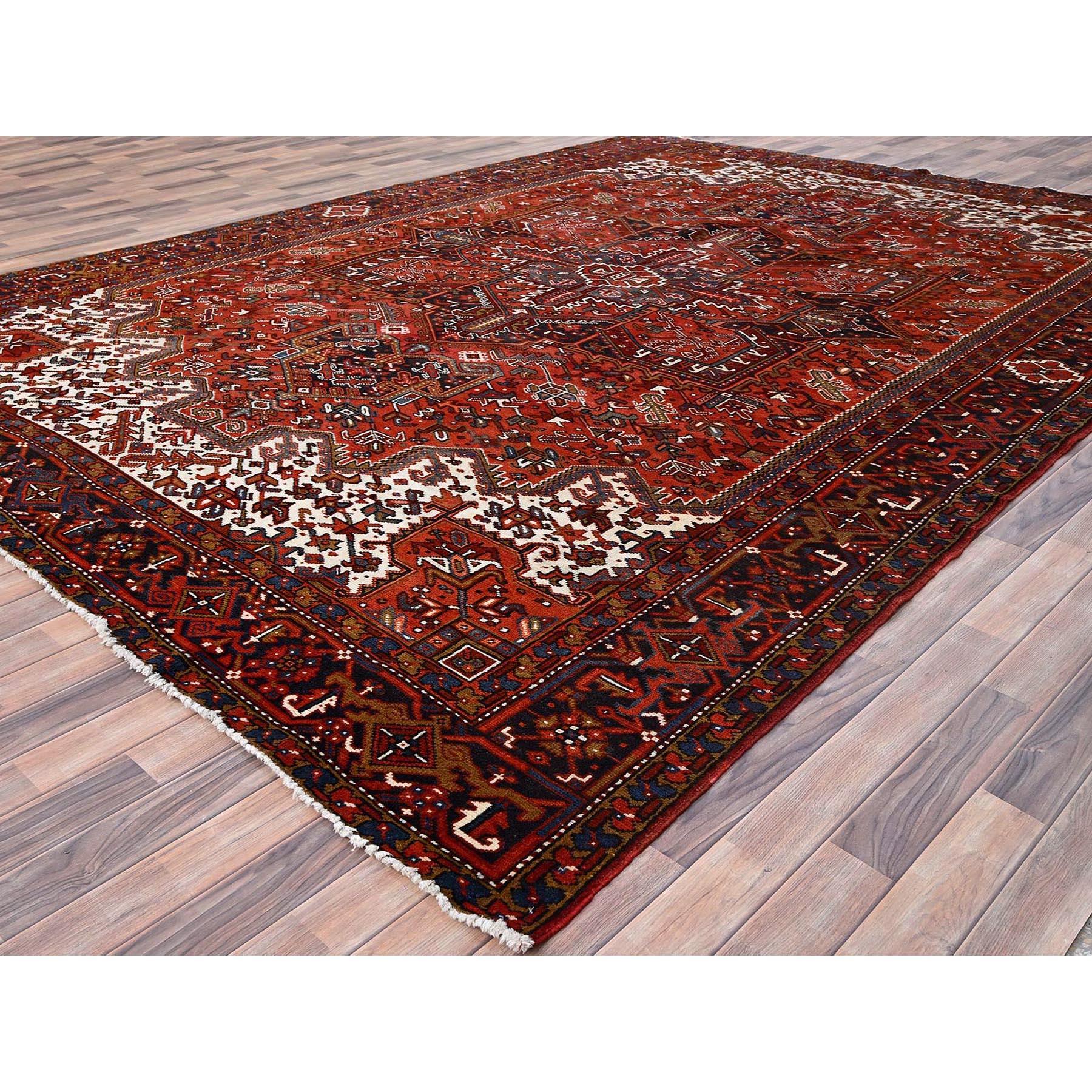 Hand-Knotted Red Worn Wool Hand Knotted Vintage Persian Heriz Tribal Ambience Rug 9'10
