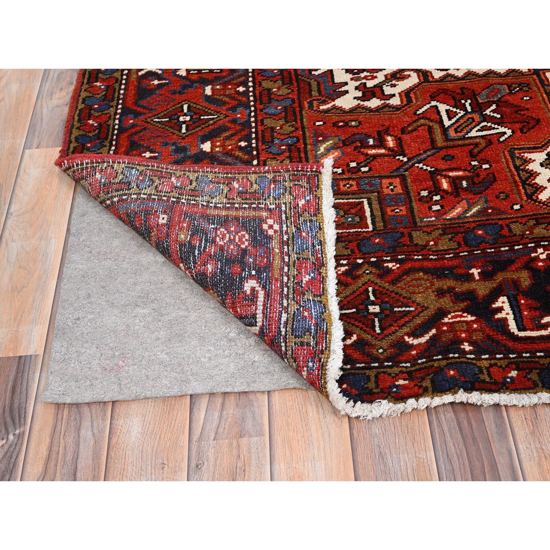 Red Worn Wool Hand Knotted Vintage Persian Heriz Tribal Ambience Rug 9'10