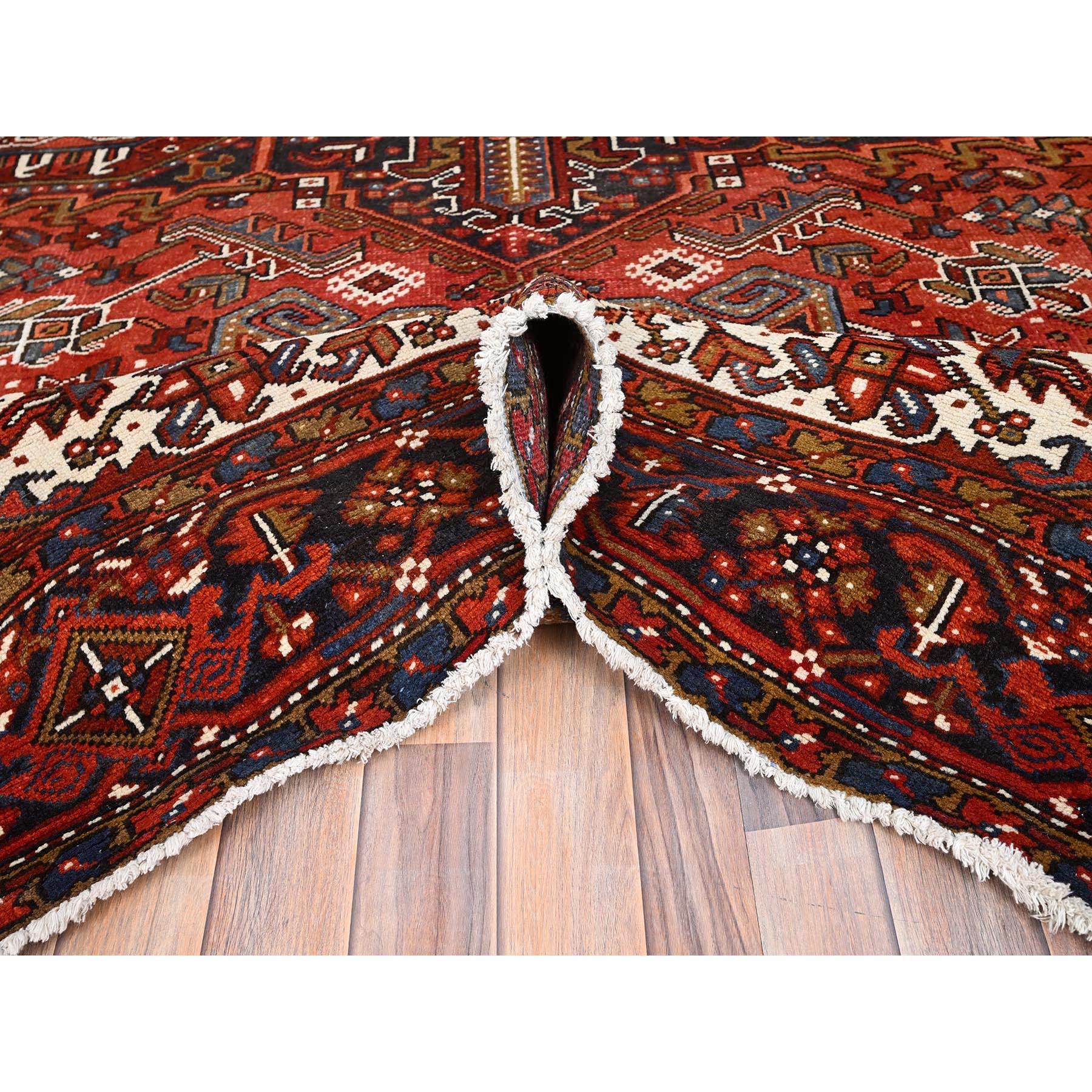 Mid-20th Century Red Worn Wool Hand Knotted Vintage Persian Heriz Tribal Ambience Rug 9'10