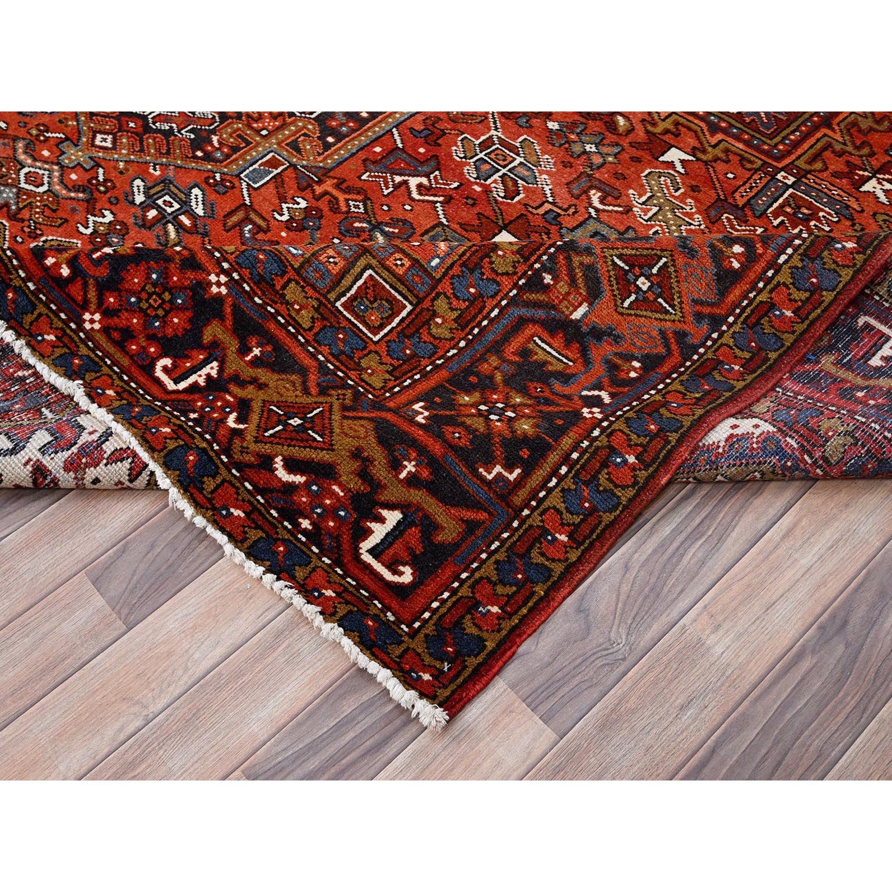 Red Worn Wool Hand Knotted Vintage Persian Heriz Tribal Ambience Rug 9'10