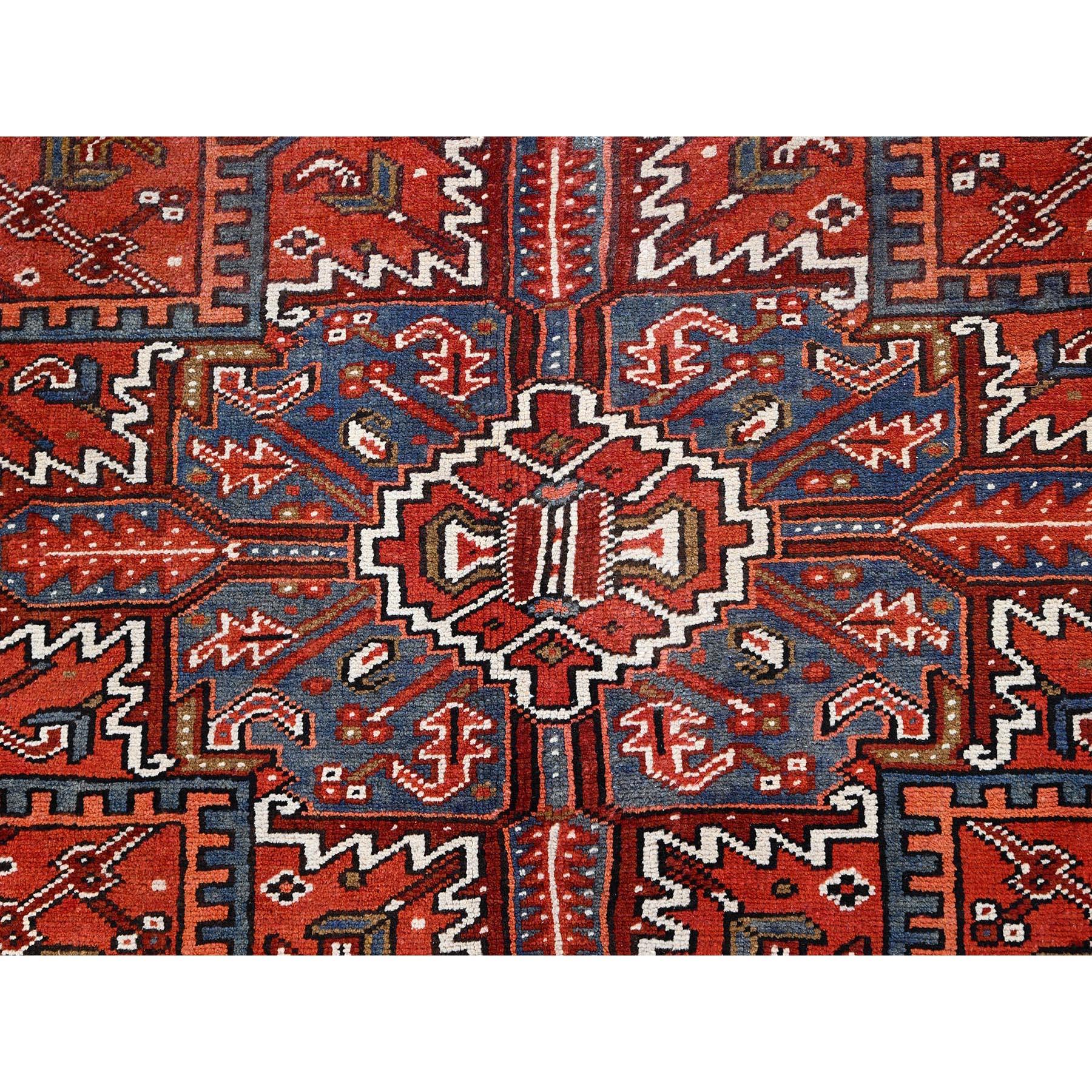 Red Worn Wool Hand Knotted Vintage Persian Heriz Tribal Ambience Rug 9'10