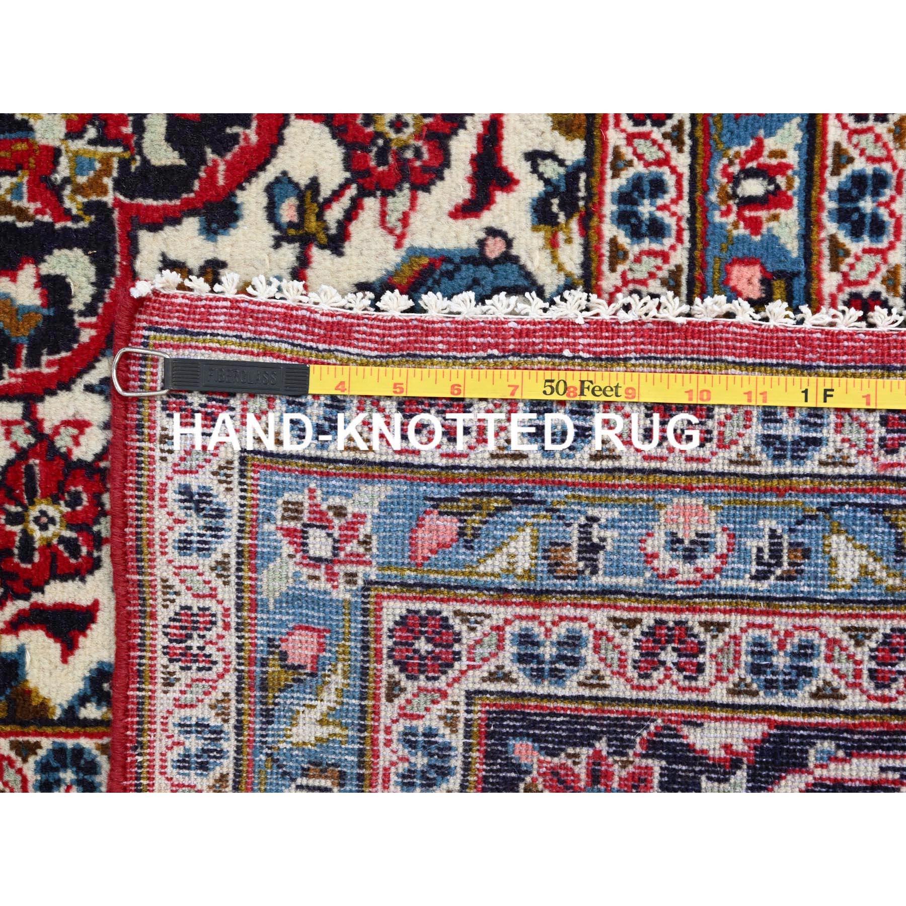 Red Worn Wool Hand Knotted Vintage Persian Kashan Dense Weave Pure Wool Soft Rug For Sale 6