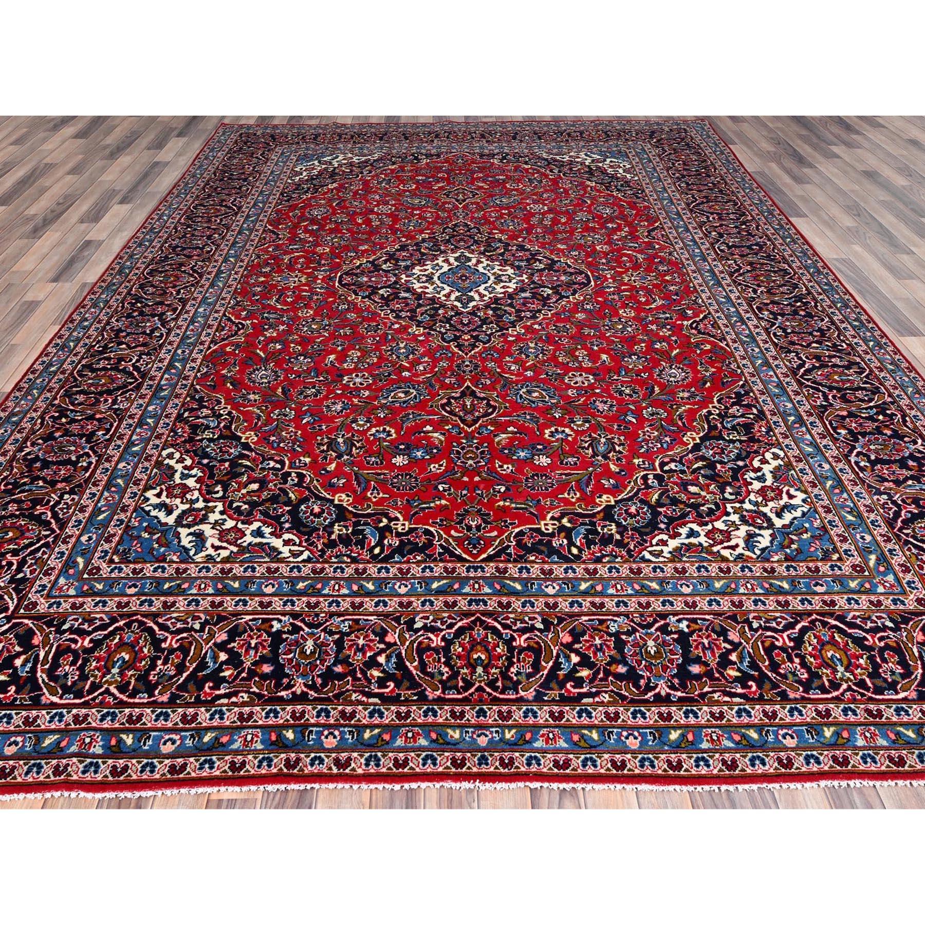 Medieval Red Worn Wool Hand Knotted Vintage Persian Kashan Dense Weave Pure Wool Soft Rug For Sale
