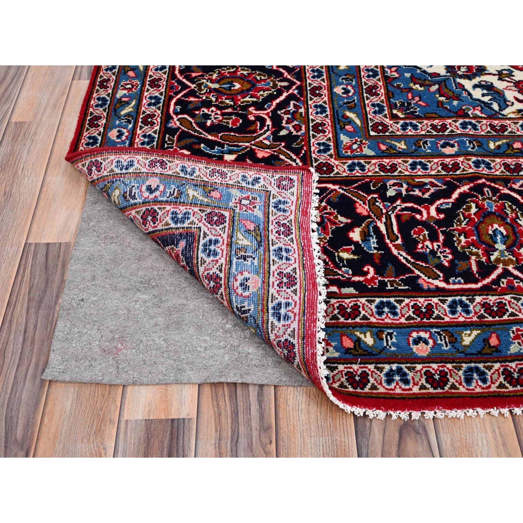 Red Worn Wool Hand Knotted Vintage Persian Kashan Dense Weave Pure Wool Soft Rug In Good Condition For Sale In Carlstadt, NJ