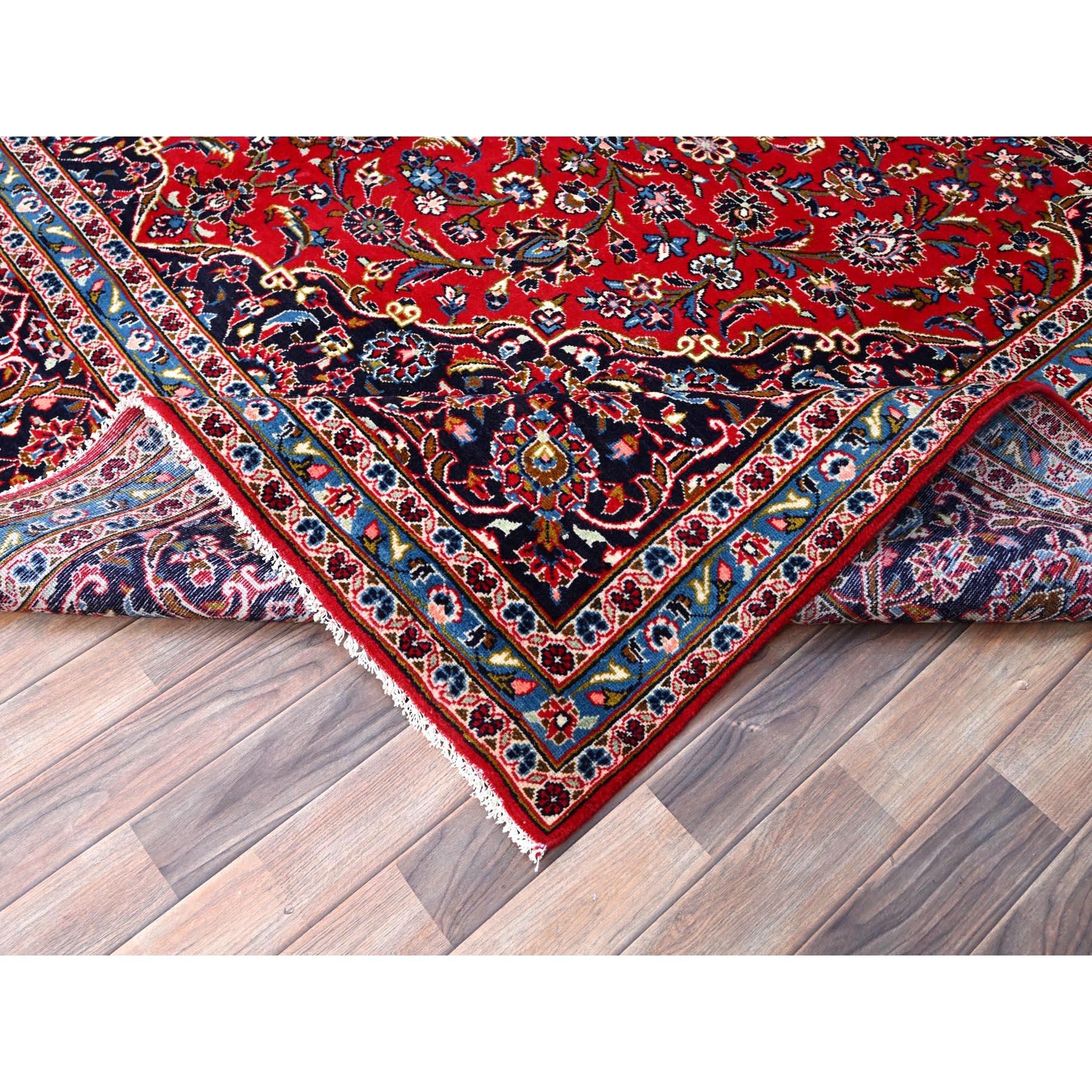 Red Worn Wool Hand Knotted Vintage Persian Kashan Dense Weave Pure Wool Soft Rug For Sale 1