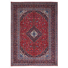 Tapis vintage persan Kashan dense tissé à la main en pure laine rouge