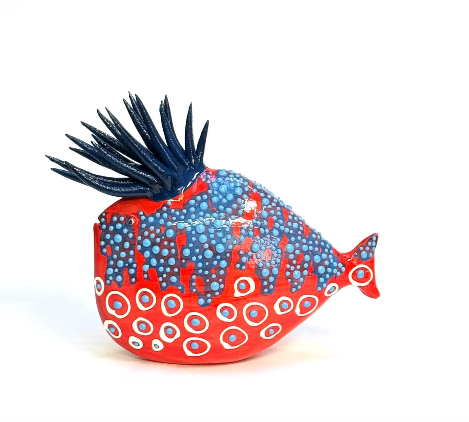 italien Ensemble Red wow de poissons uniques fabriqués à la main en Italie, en céramique et en émaux. en vente