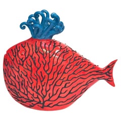 Ensemble Red wow de poissons uniques fabriqués à la main en Italie, en céramique et en émaux.