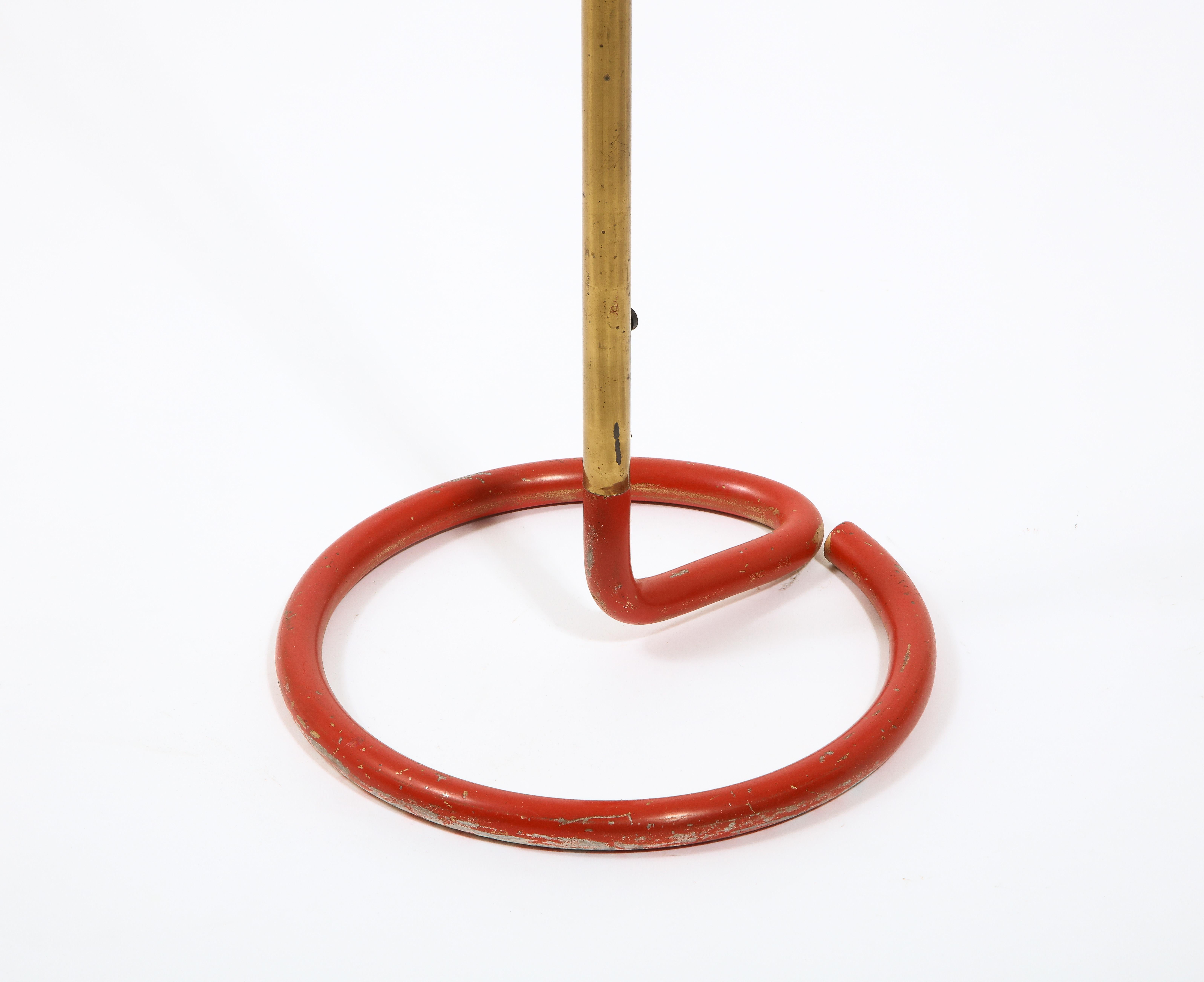 Red Wrougt Iron and Brass Floor Lamp by Stablet, France 1950's 4