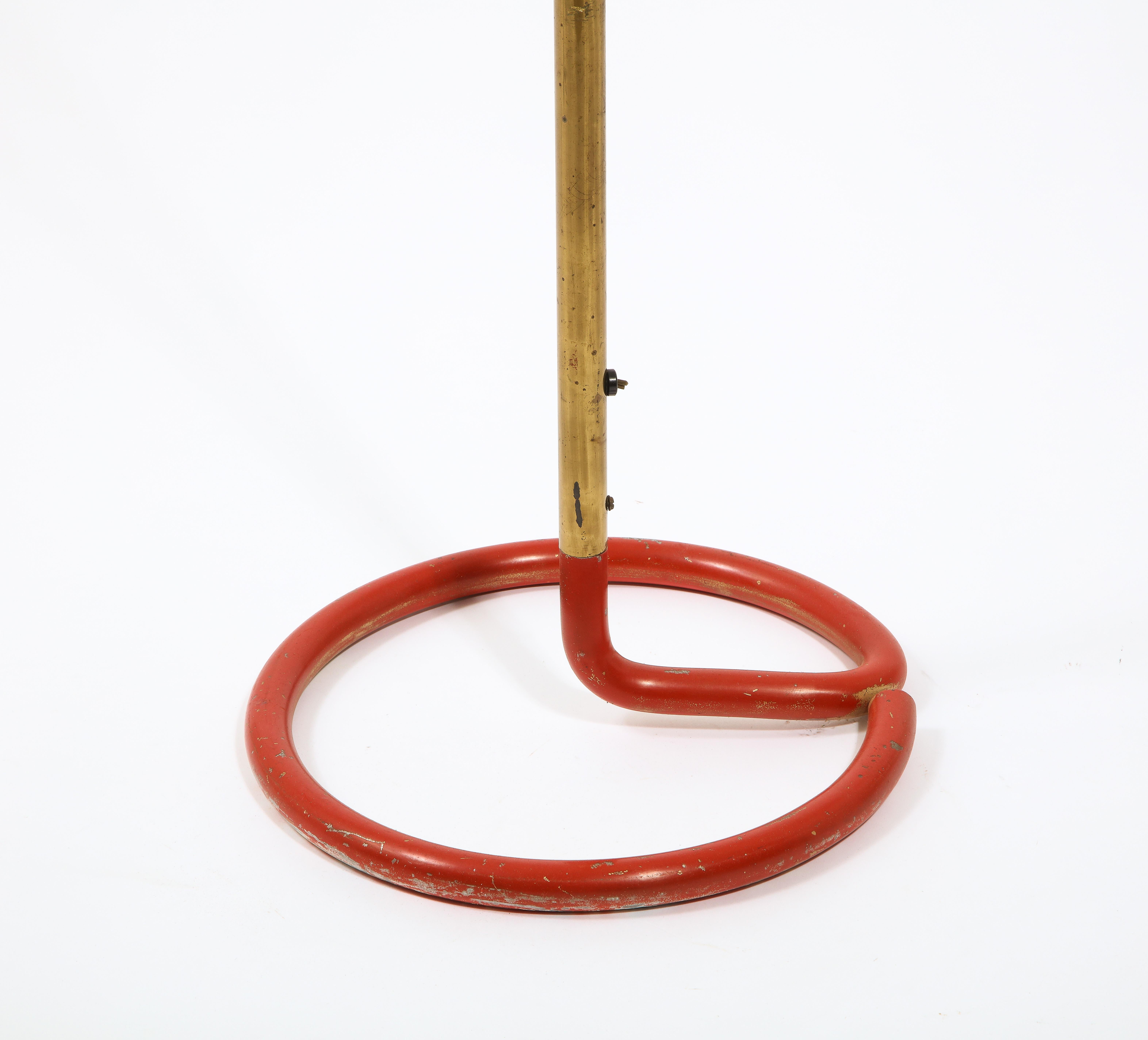 Red Wrougt Iron and Brass Floor Lamp by Stablet, France 1950's 7