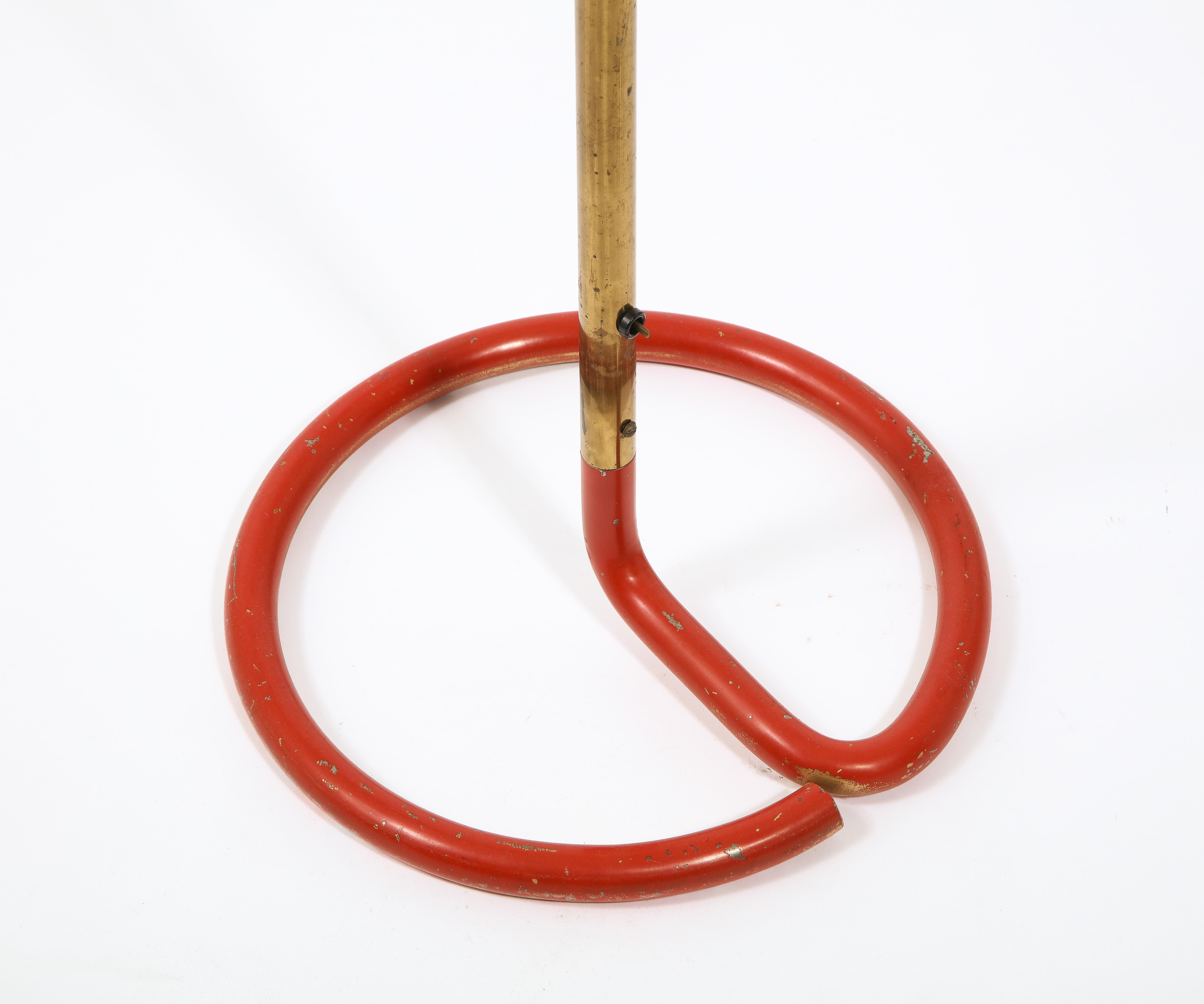 Red Wrougt Iron and Brass Floor Lamp by Stablet, France 1950's 9