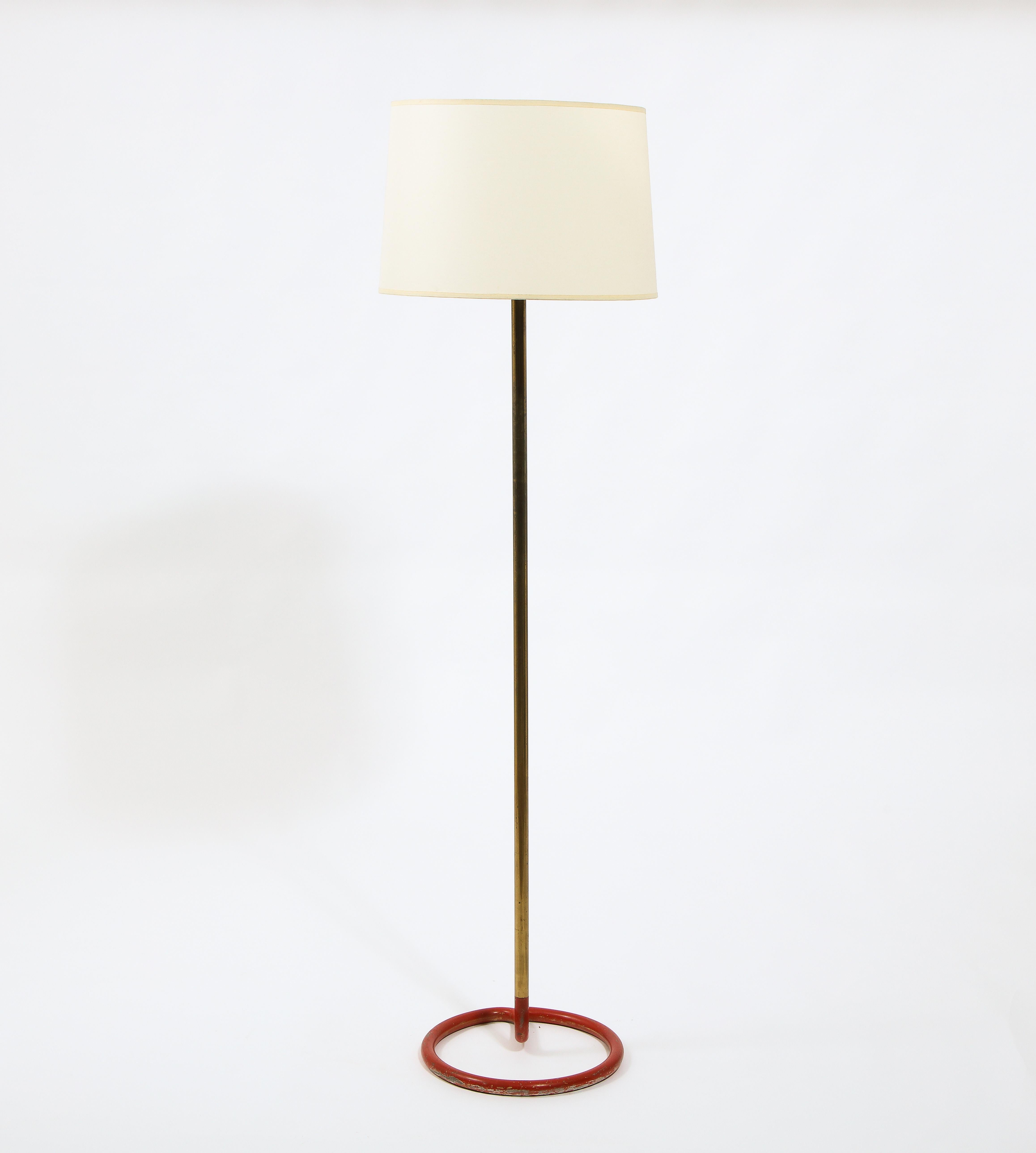 Red Wrougt Iron and Brass Floor Lamp by Stablet, France 1950's In Fair Condition In New York, NY