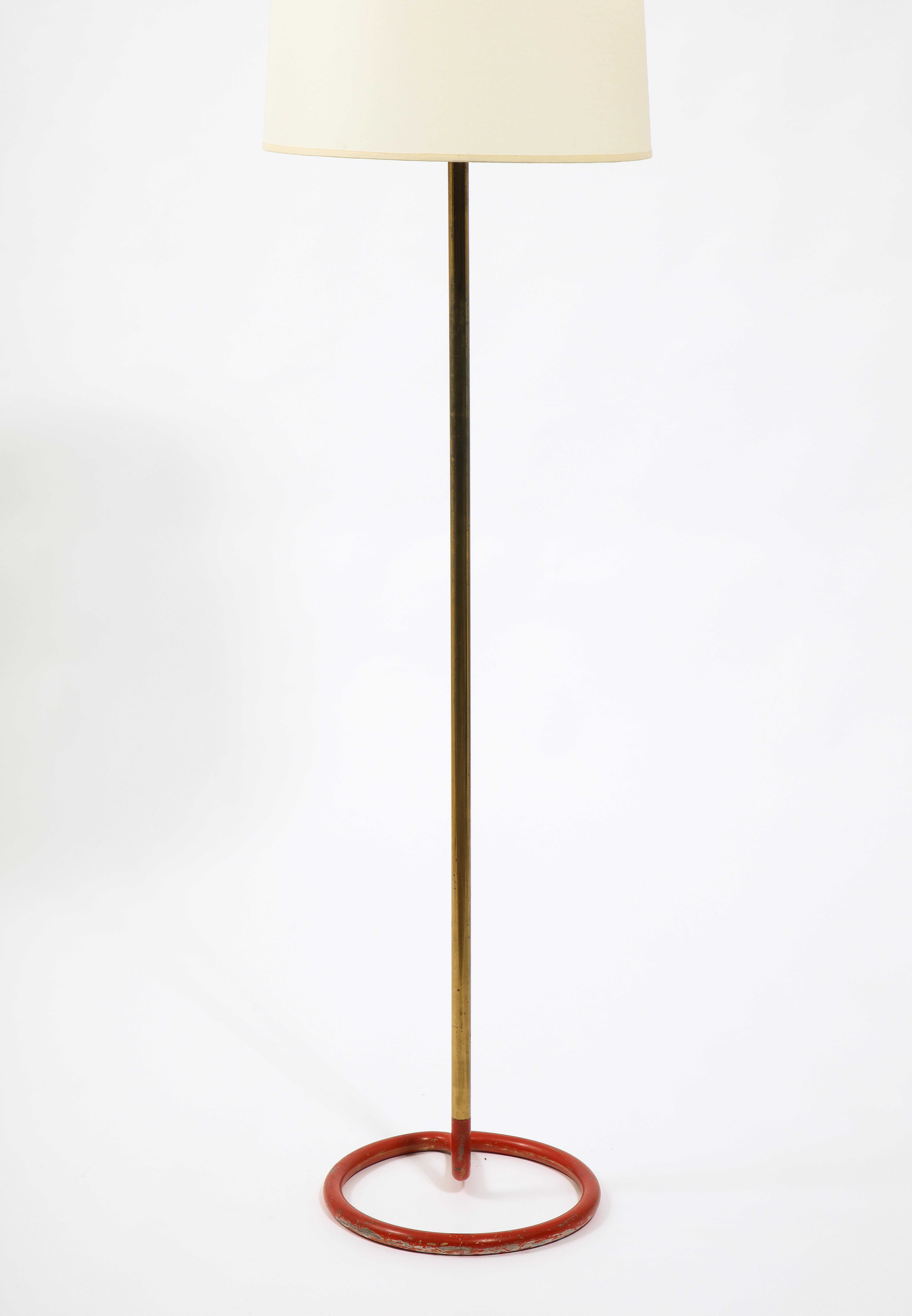 20th Century Red Wrougt Iron and Brass Floor Lamp by Stablet, France 1950's