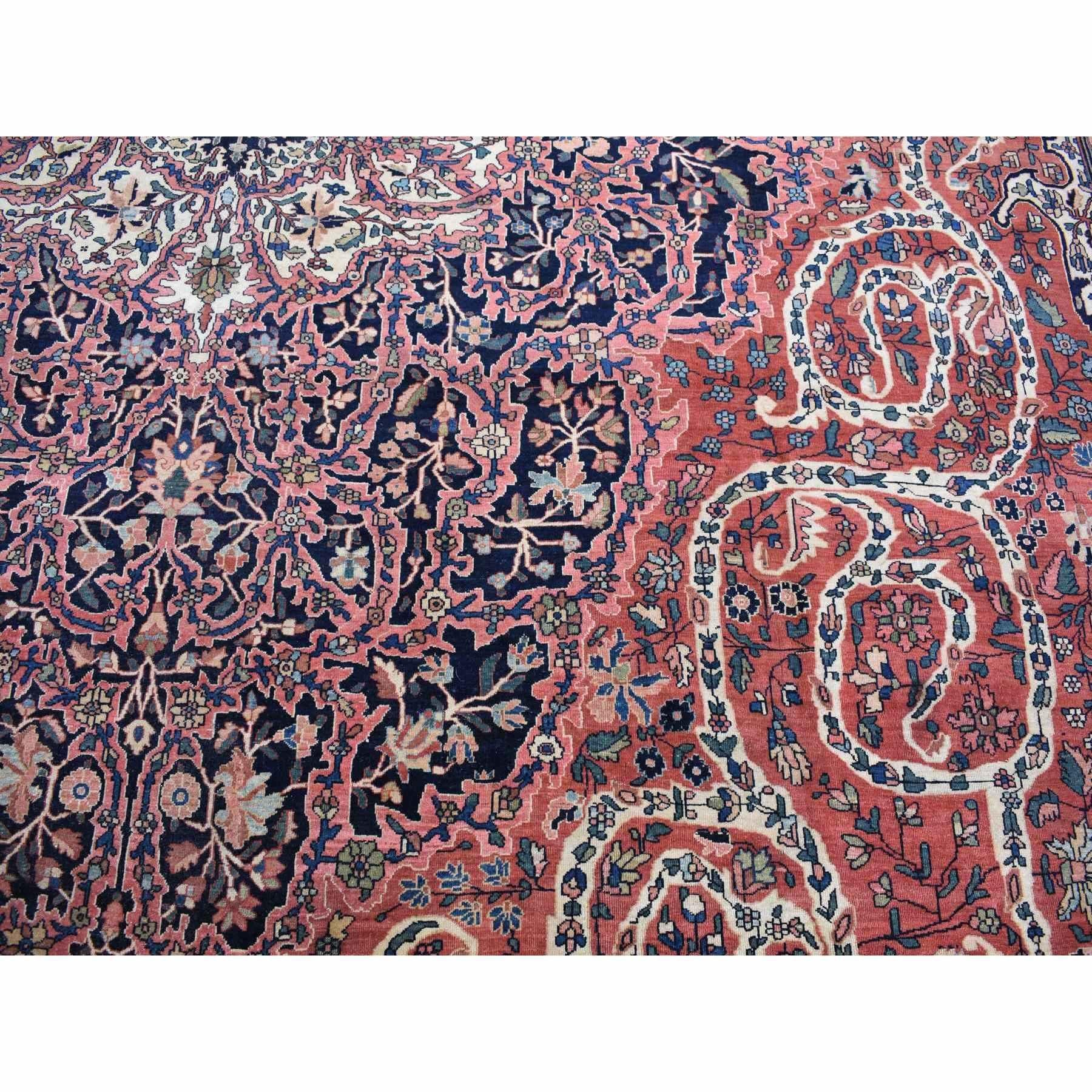 Red XL Antique Persian Fereghan Sarouk Even Wear Hand Knotted Pure Wool Rug In Fair Condition For Sale In Carlstadt, NJ