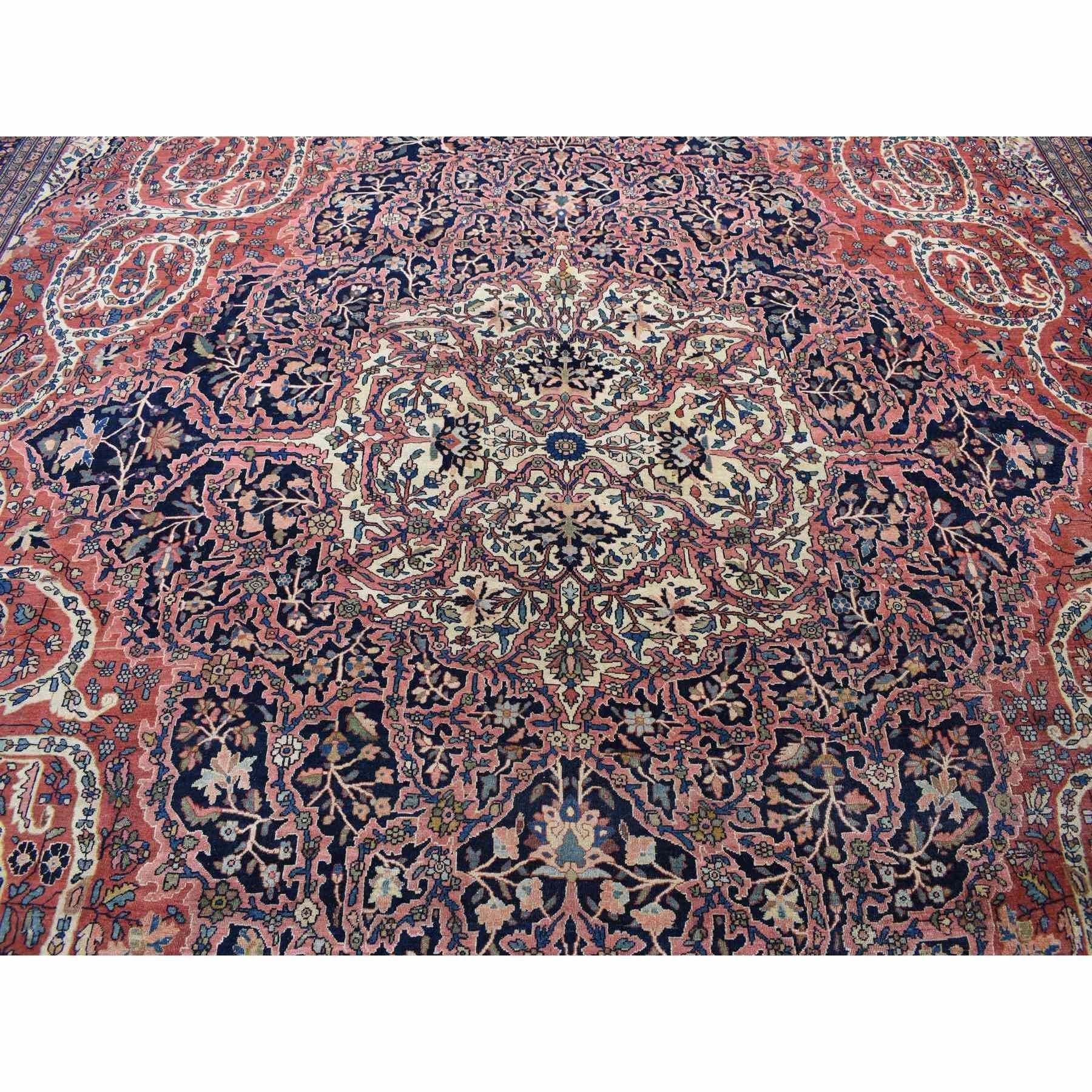 Red XL Antique Persian Fereghan Sarouk Even Wear Hand Knotted Pure Wool Rug For Sale 2