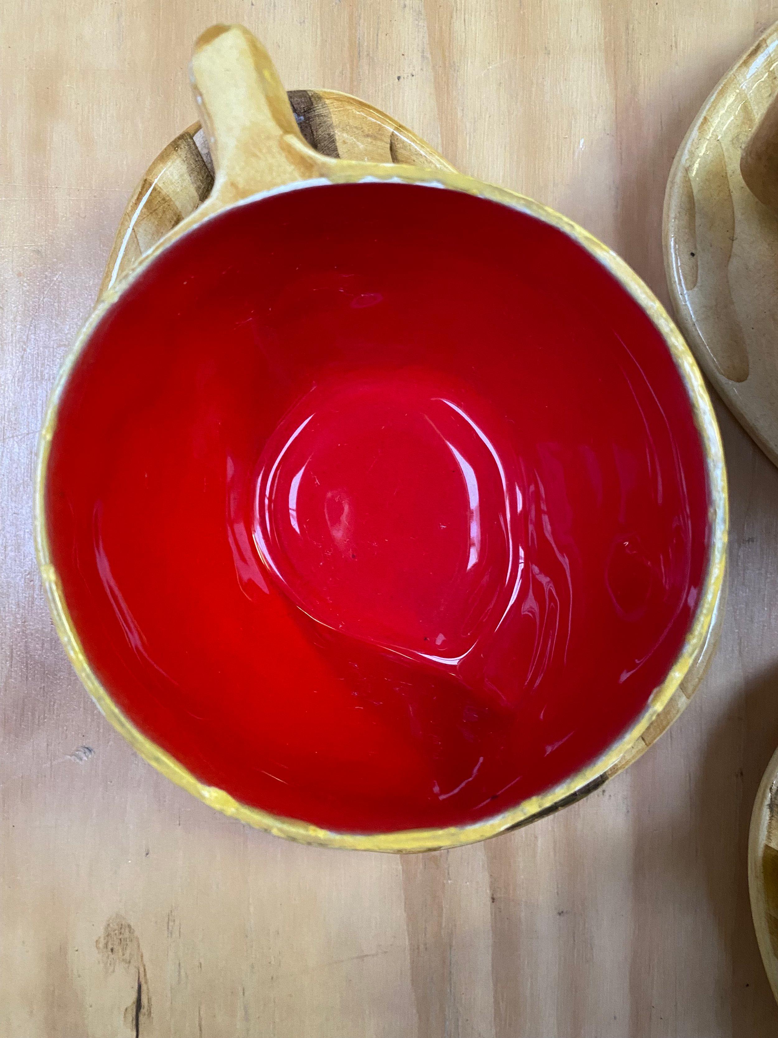 Red Yellow and Orange Faux Bois Cups and Saucers 1950s Grandjean Jourdan For Sale 1