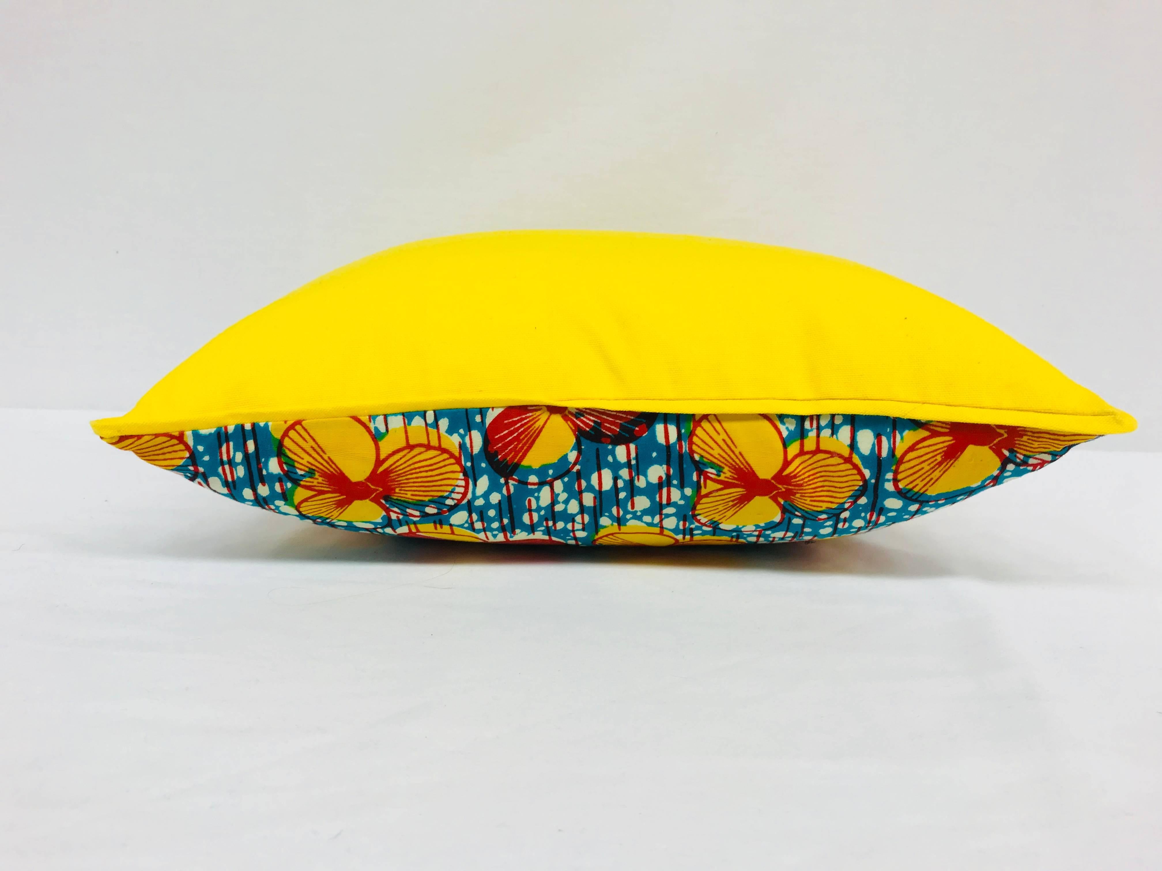 Folk Art Red/Yellow and Yellow Backed African Wax Print Pillow For Sale