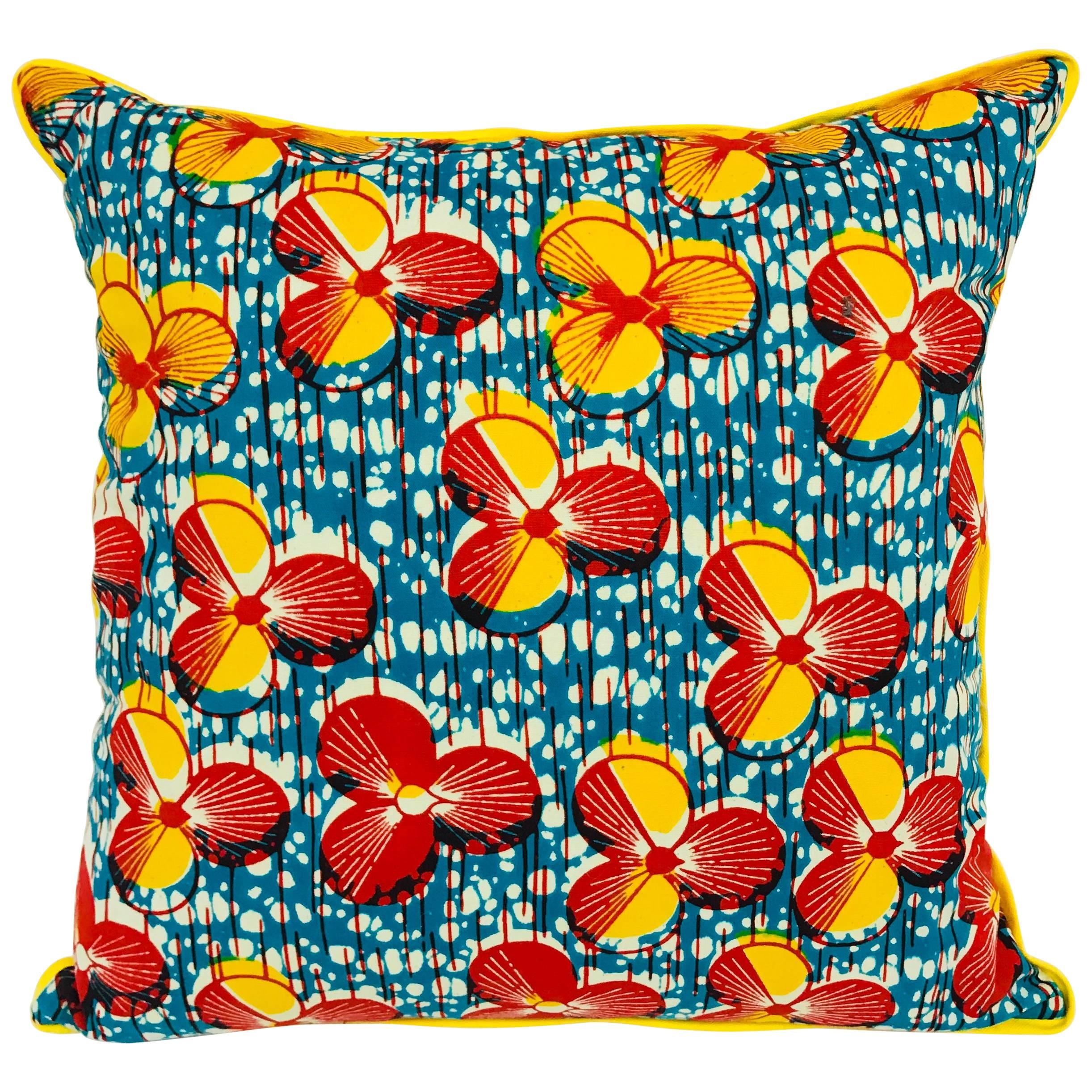 Red/Yellow and Yellow Backed African Wax Print Pillow For Sale