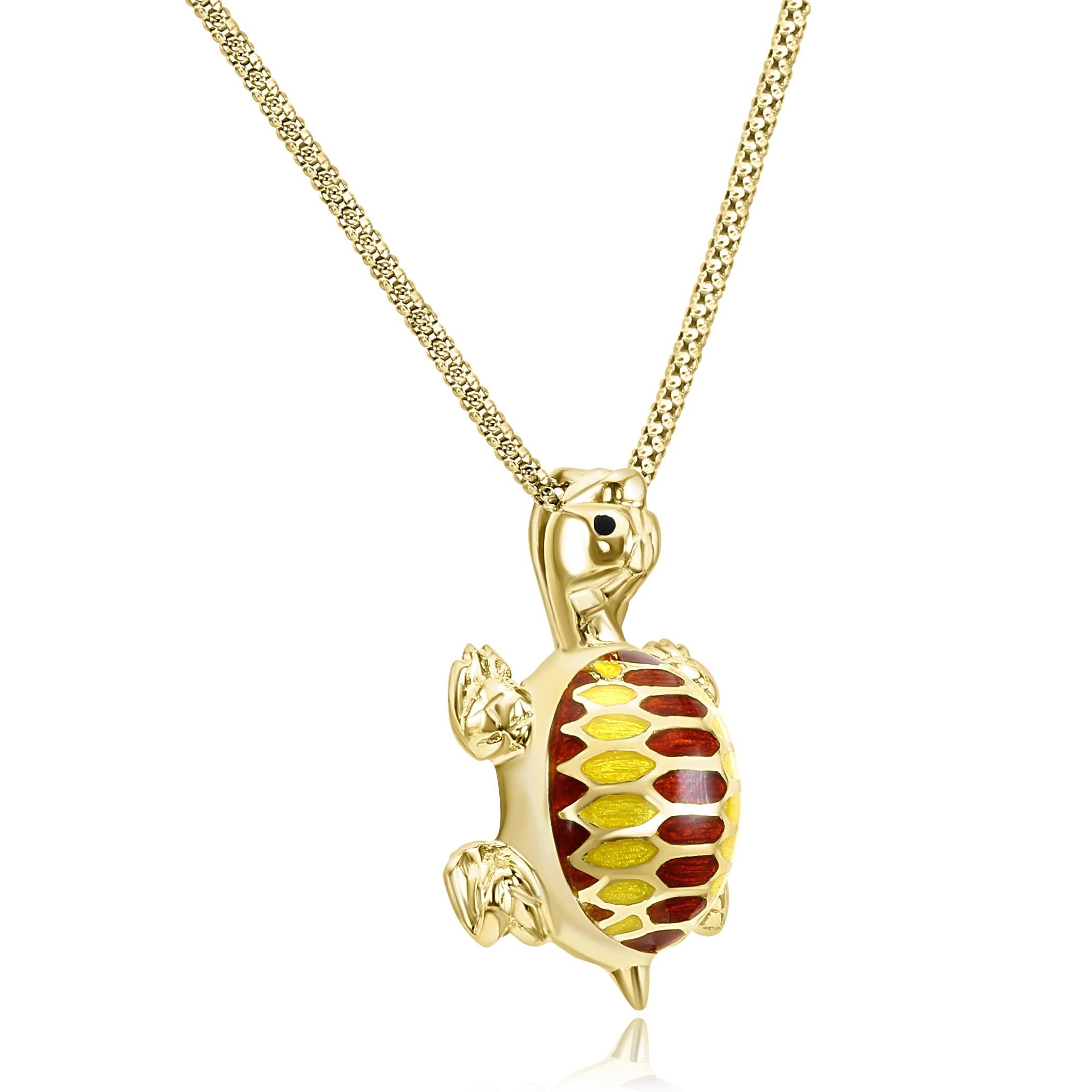 For all animal, and nature lovers, here's our charming & unique Enamel Turtle pendant brooch. 

This pendant and/or brooch features the turtles body adorned with Blue & enamel fully hand done in Italy.

This piece was fully handcrafted by master