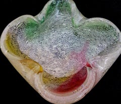 Ciotola in vetro di Murano rosso, giallo, verde e trasparente di tipo Bollicine /Vide-Poche